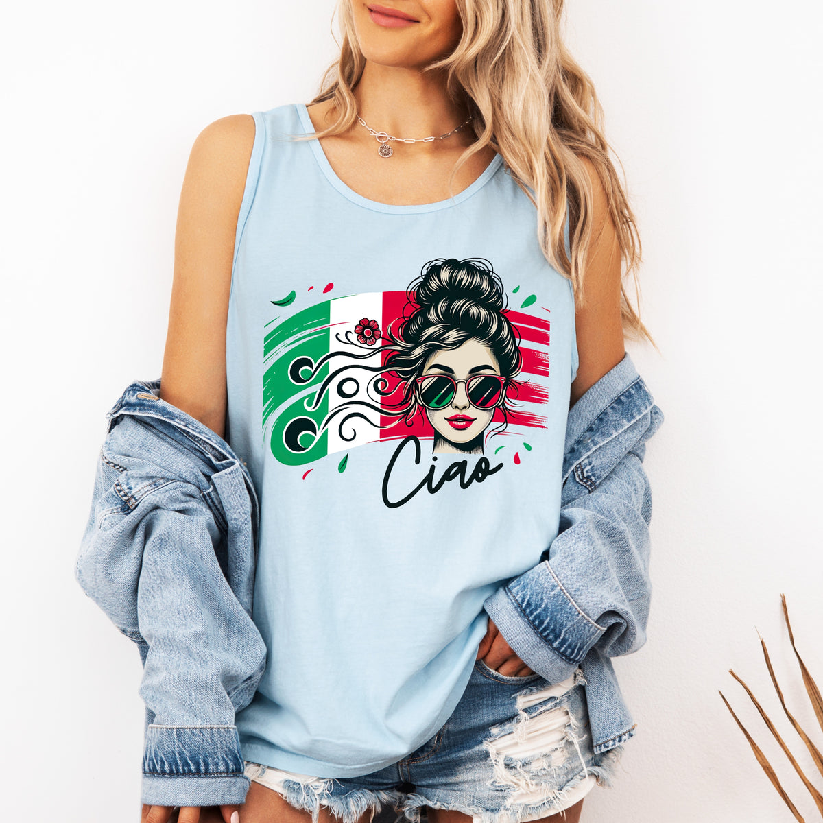 Ciao Italia Italian Girl Garment-Dyed Shirt | Italy Travel Lover Tank Top