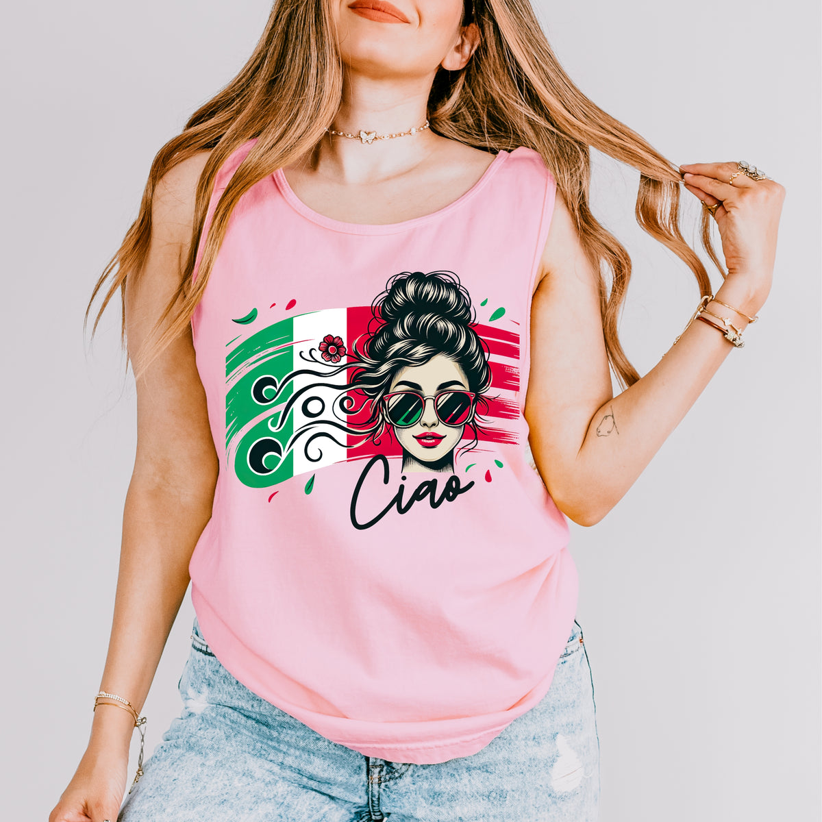 Ciao Italia Italian Girl Garment-Dyed Shirt | Italy Travel Lover Tank Top