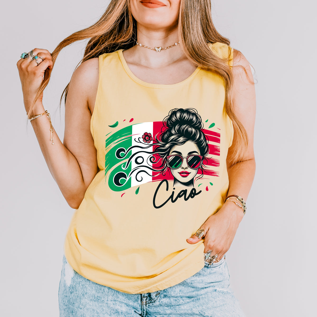 Ciao Italia Italian Girl Garment-Dyed Shirt | Italy Travel Lover Tank Top