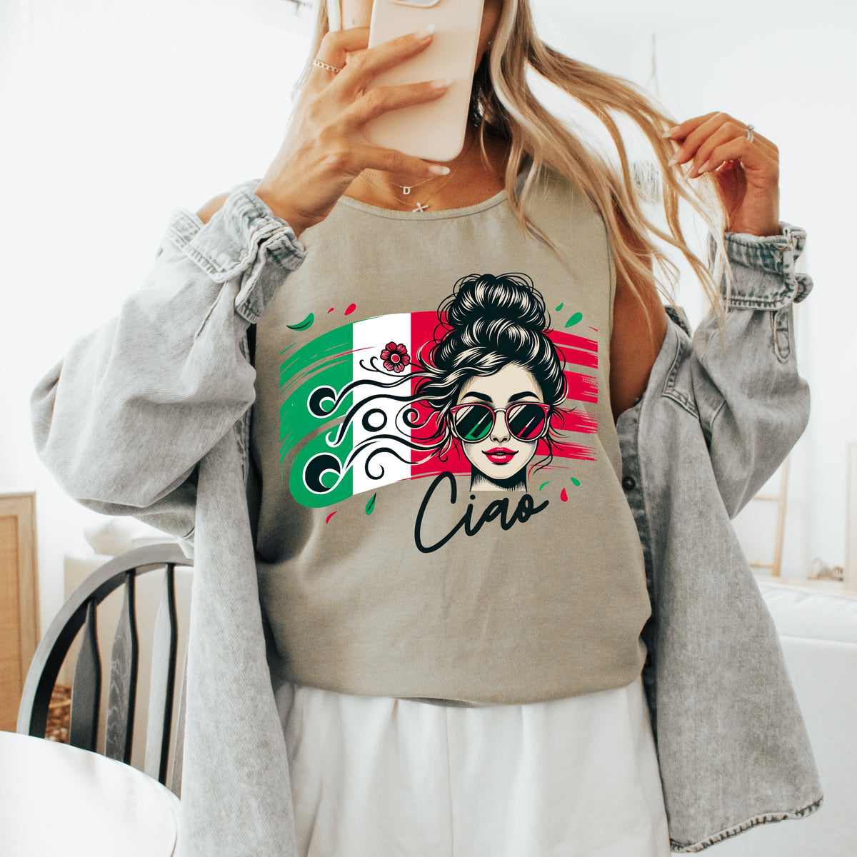 Ciao Italia Italian Girl Garment-Dyed Shirt | Italy Travel Lover Tank Top