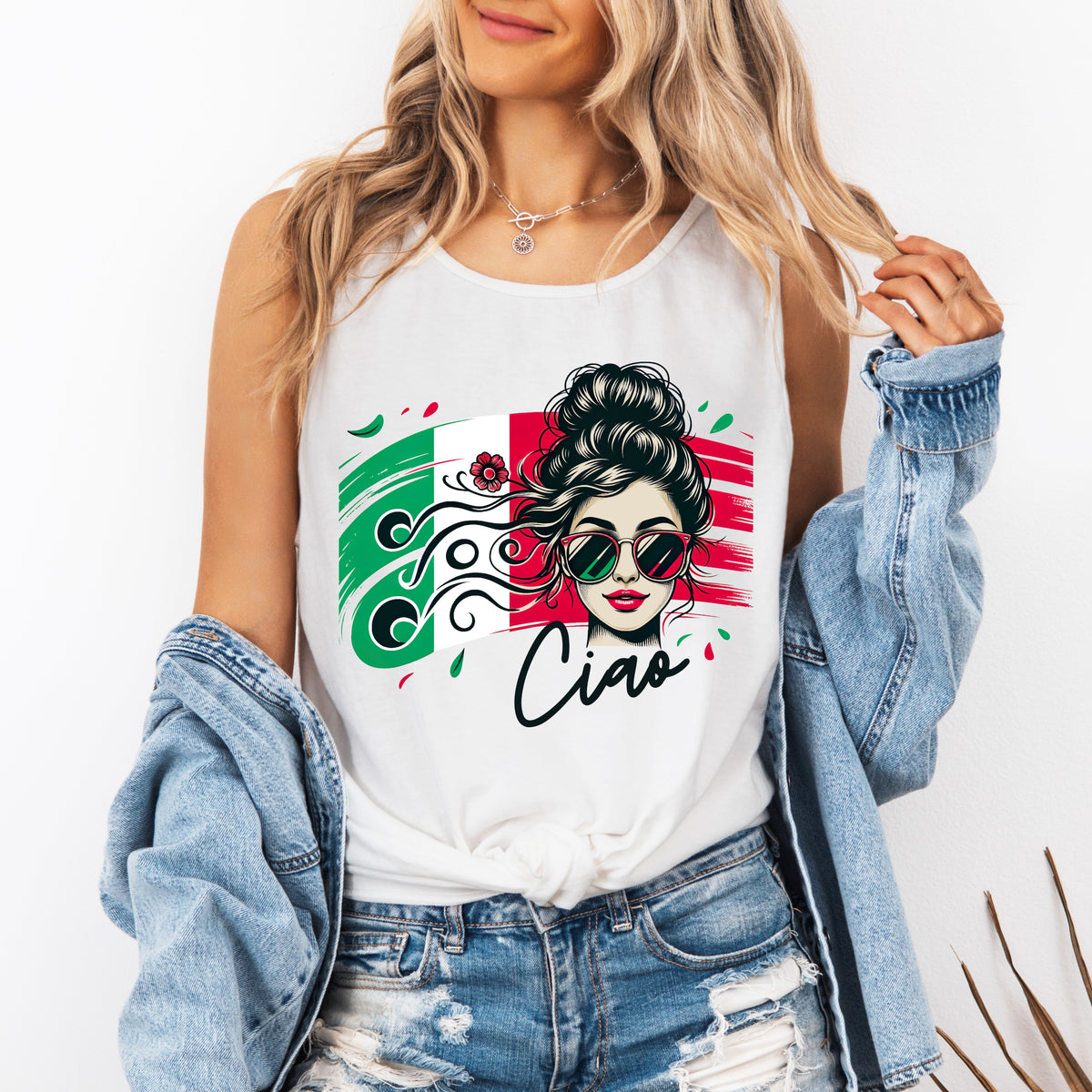 Ciao Italia Italian Girl Garment-Dyed Shirt | Italy Travel Lover Tank Top