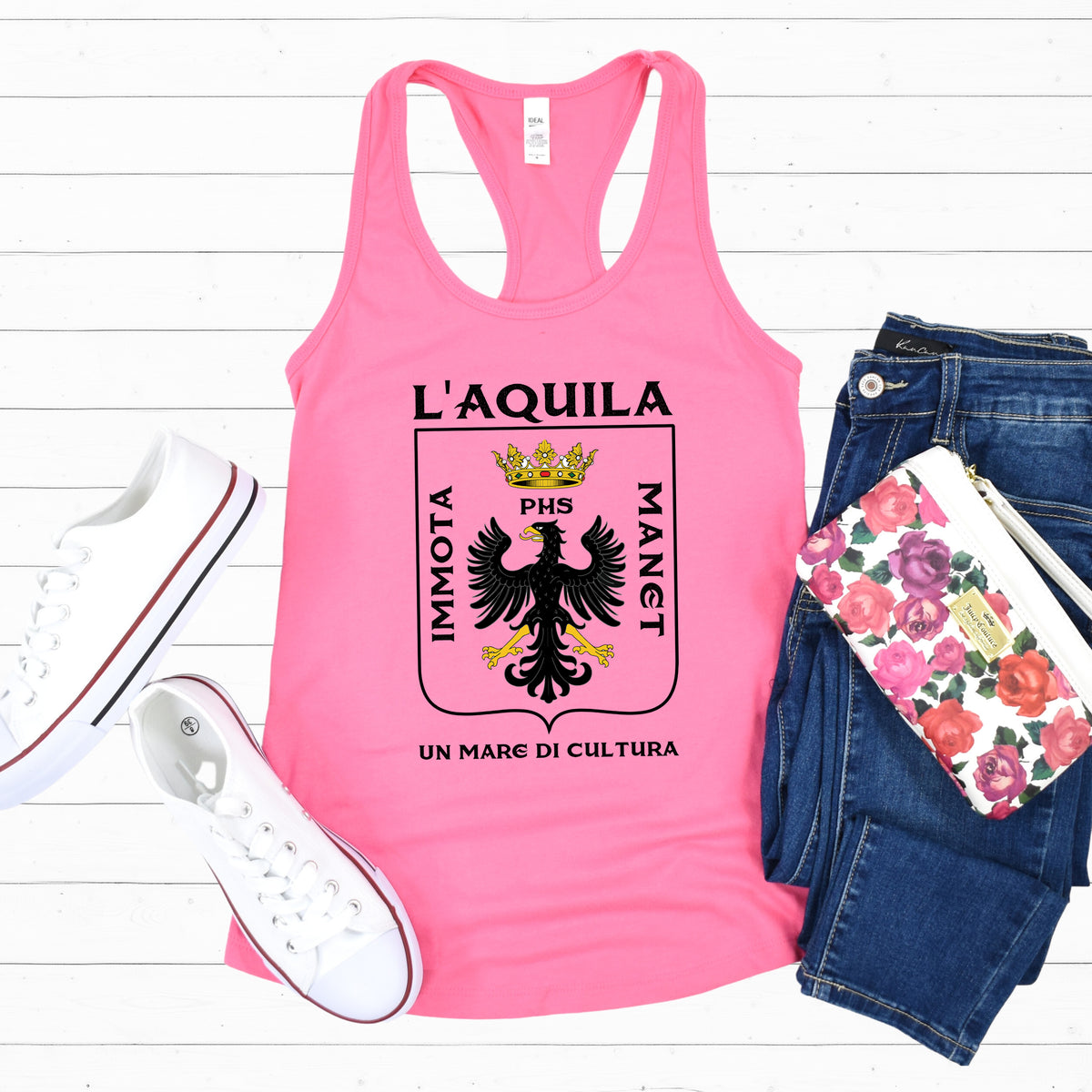 L'Aquila Italy Coat of Arms Shirt  | Hot Pink Racerback Tank Top
