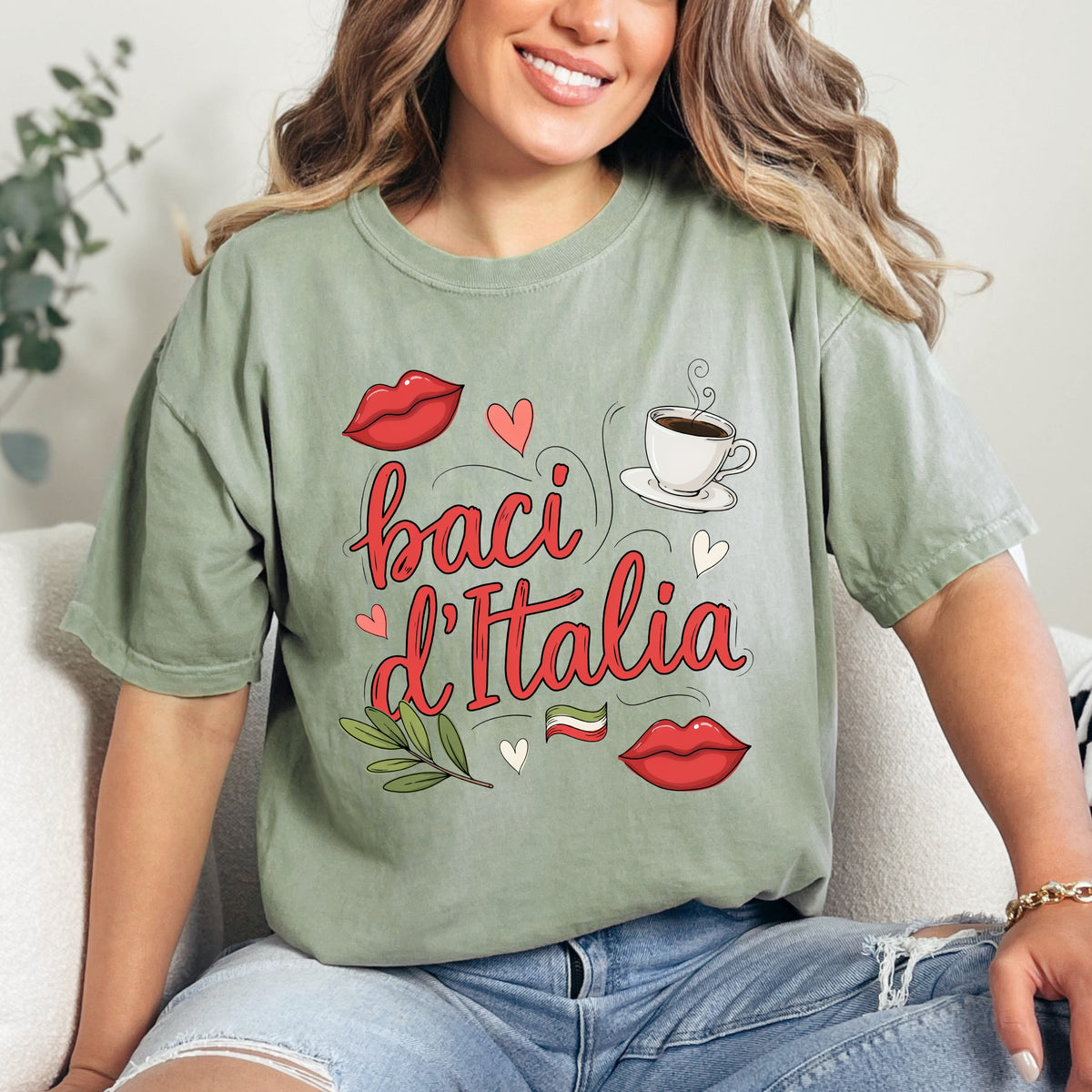 Baci d"Italia Italian Espresso Shirt | Kisses of Italy Travel Gift, Garment-Dyed T-shirt
