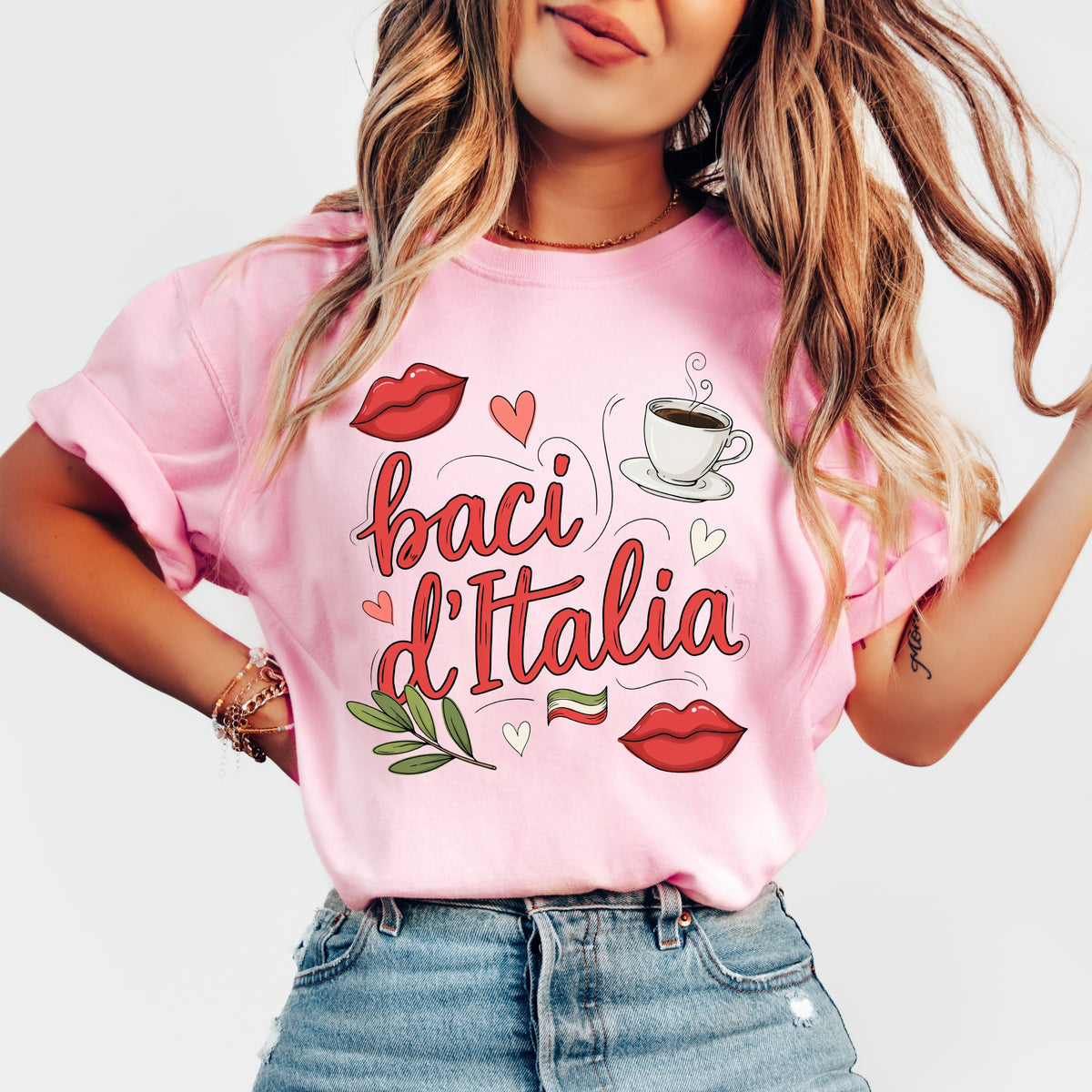 Baci d"Italia Italian Espresso Shirt | Kisses of Italy Travel Gift, Garment-Dyed T-shirt