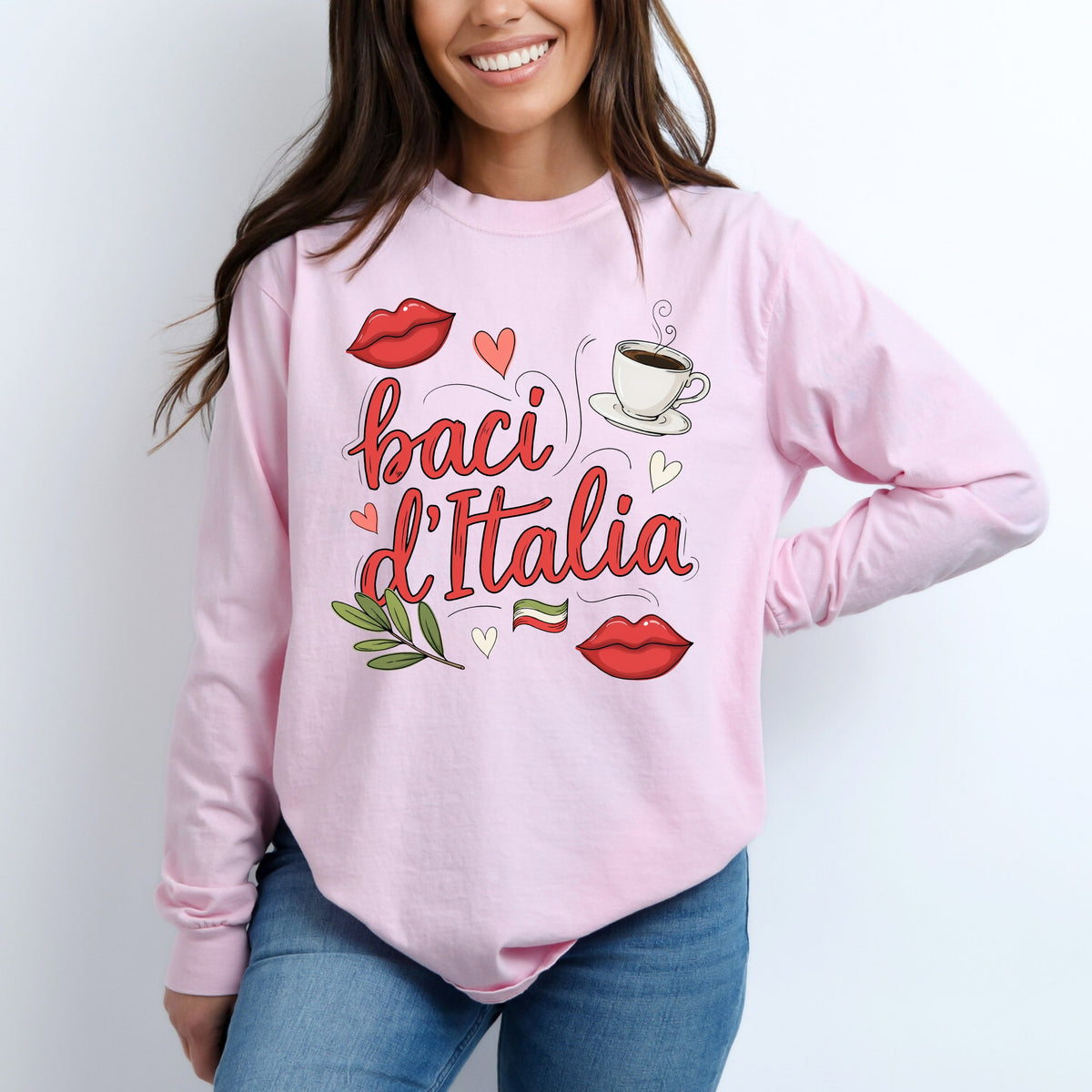 Baci d"Italia Italian Espresso Shirt | Blossom Garment Dyed Long-sleeved T-shirt