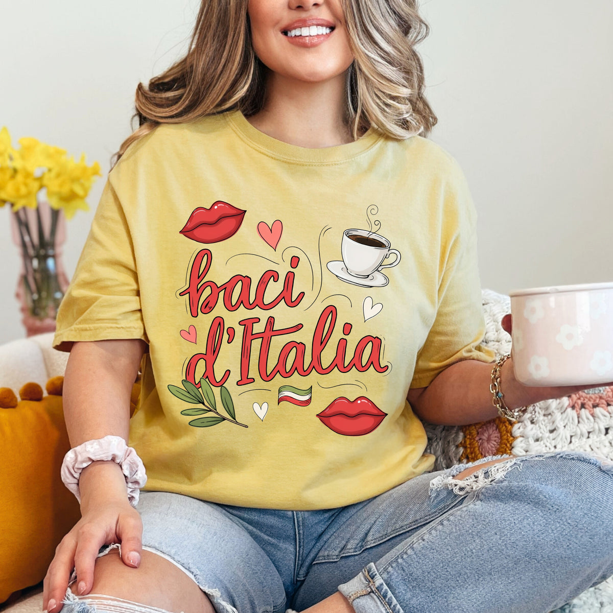 Baci d"Italia Italian Espresso Shirt | Kisses of Italy Travel Gift, Garment-Dyed T-shirt
