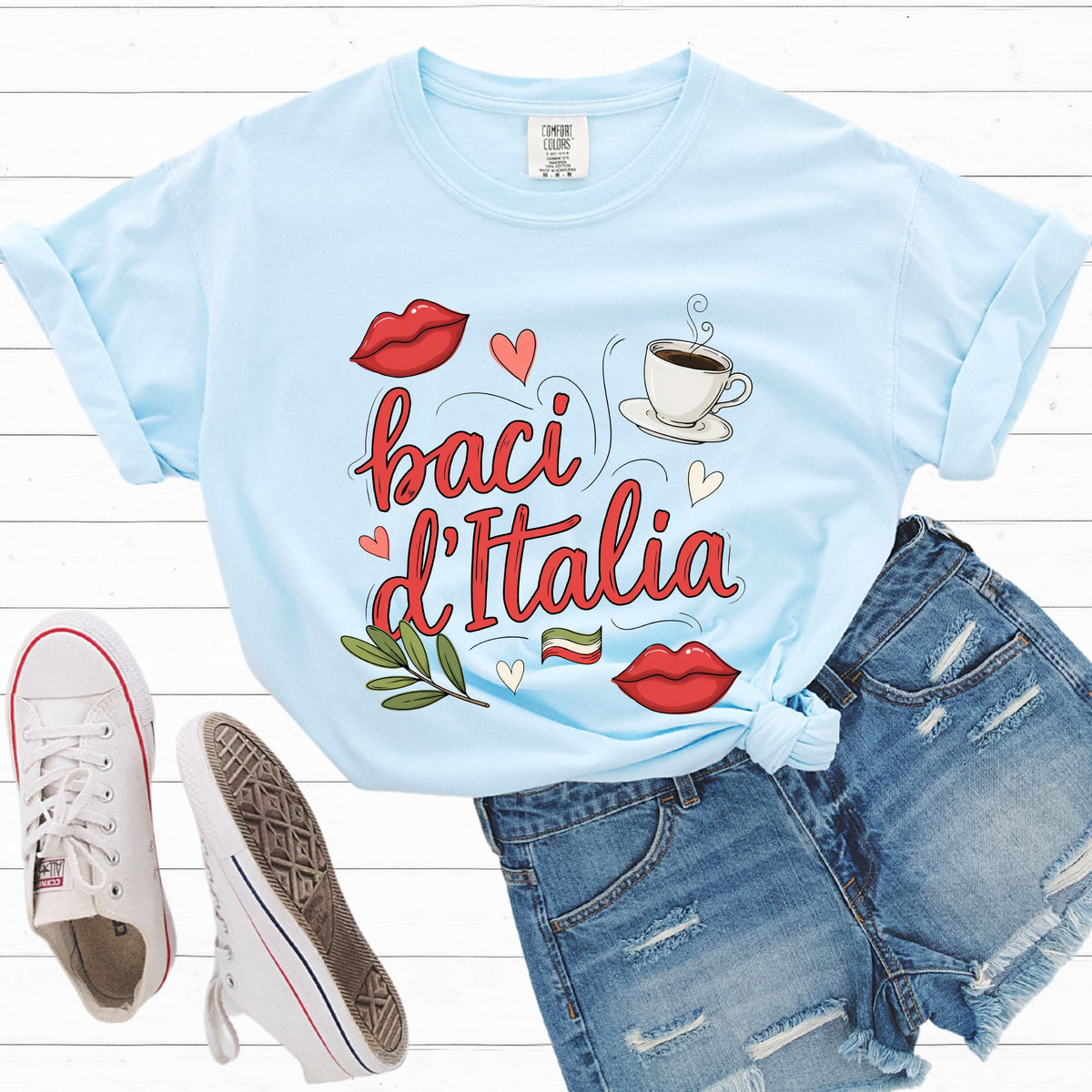 Baci d"Italia Italian Espresso Shirt | Kisses of Italy Travel Gift, Garment-Dyed T-shirt