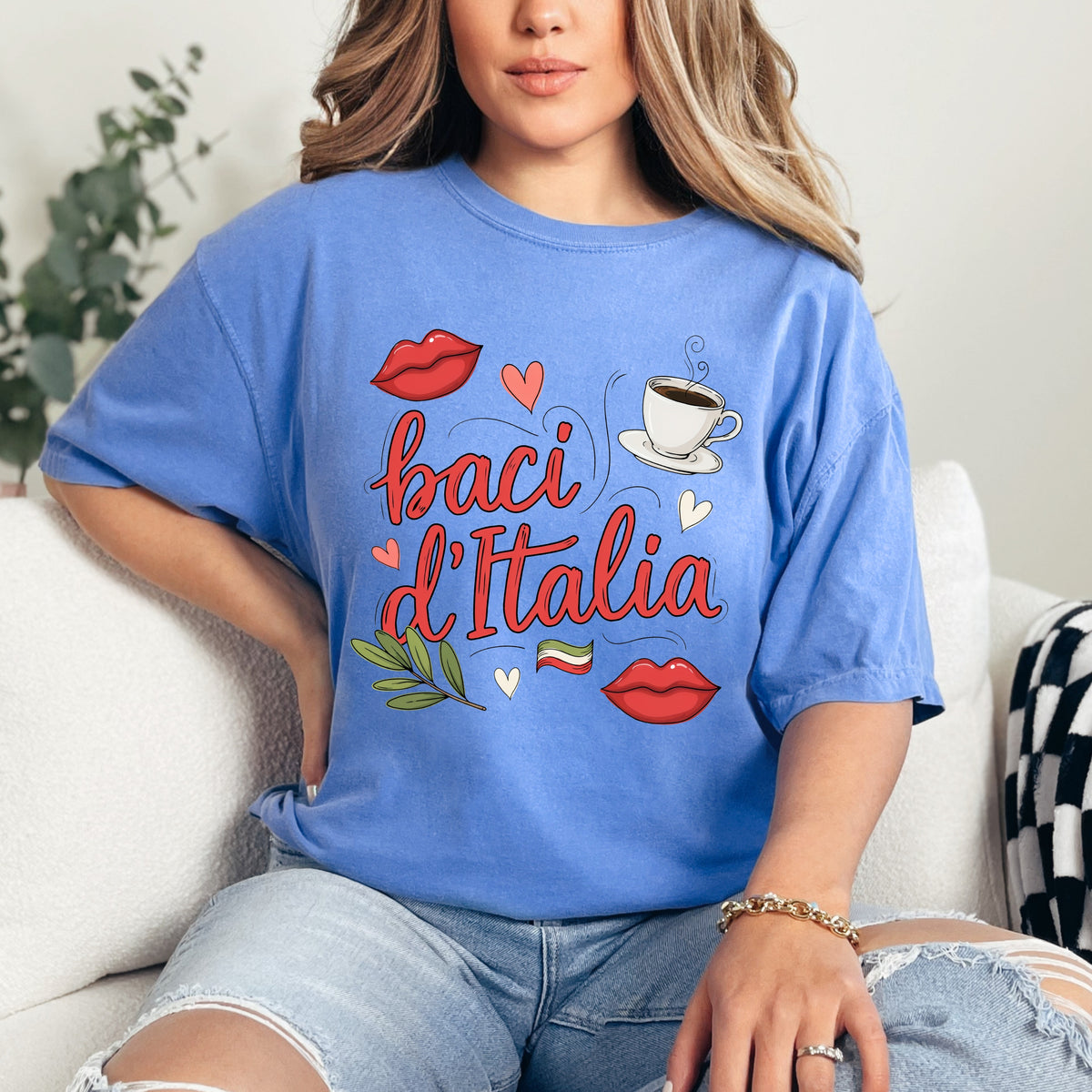 Baci d"Italia Italian Espresso Shirt | Kisses of Italy Travel Gift, Garment-Dyed T-shirt