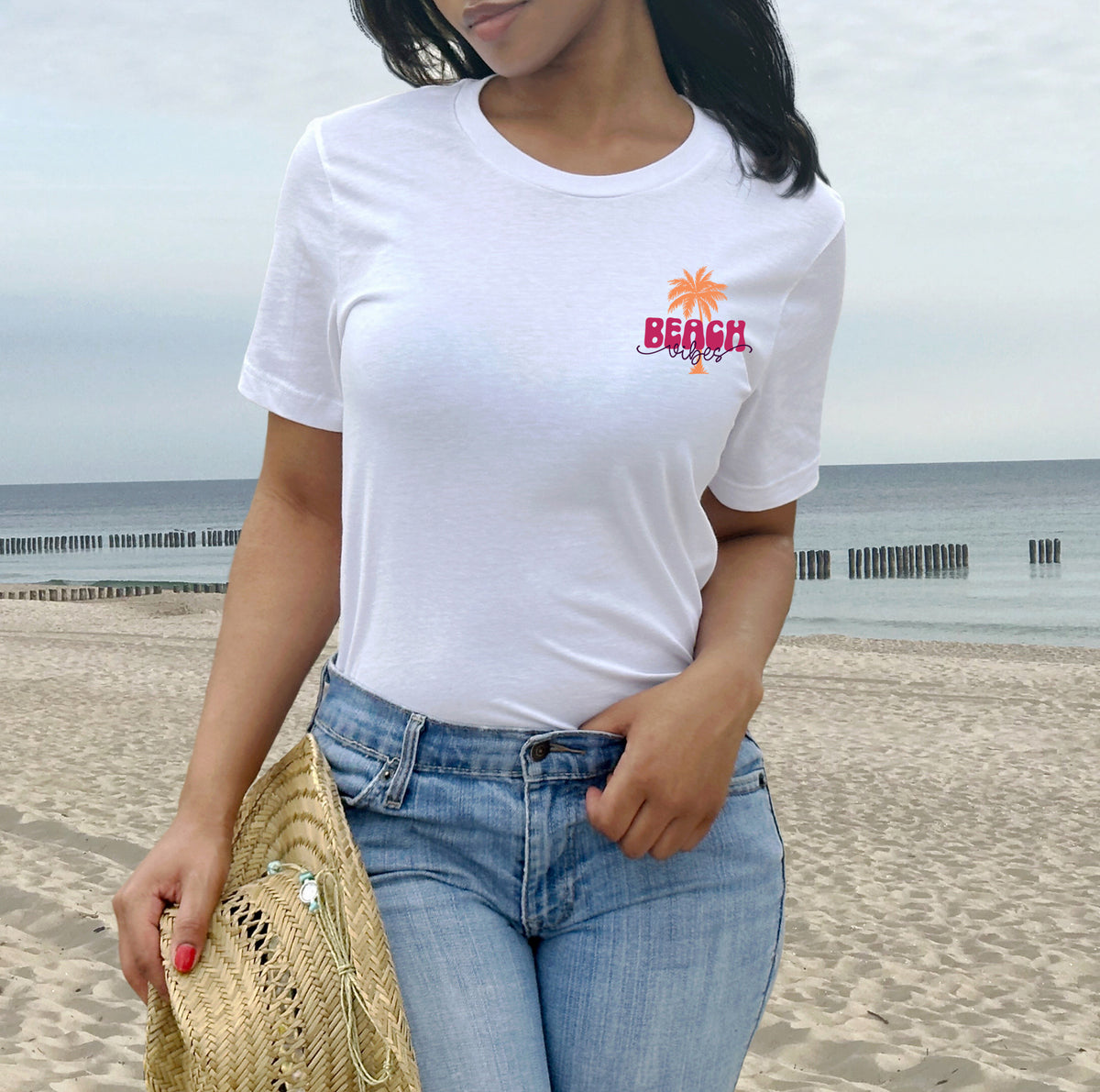 Beach Vibes T Rex Shirt | Funny Dinosaur Shirt | Front and Back Shirt | Tropical Summer Shirt | Pocket Shirt | Unisex Jersey T-shirt
