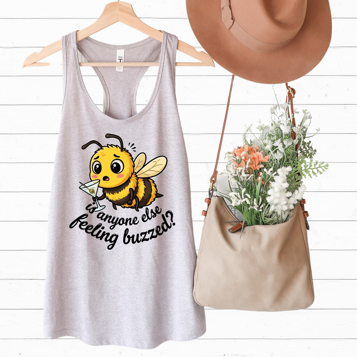 Feeling Buzzed Funny Martini Shirt | Cute Kawaii Bee Lover Gift | Women's Ideal Racerback Tank Top