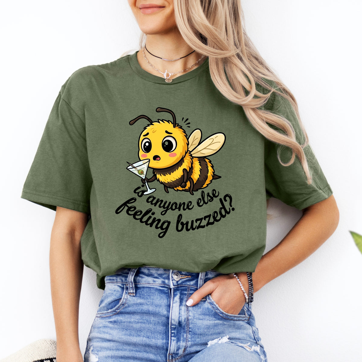 Feeling Buzzed Funny Martini Shirt | Cute Kawaii Bee Lover Gift | Soft Style T-shirt