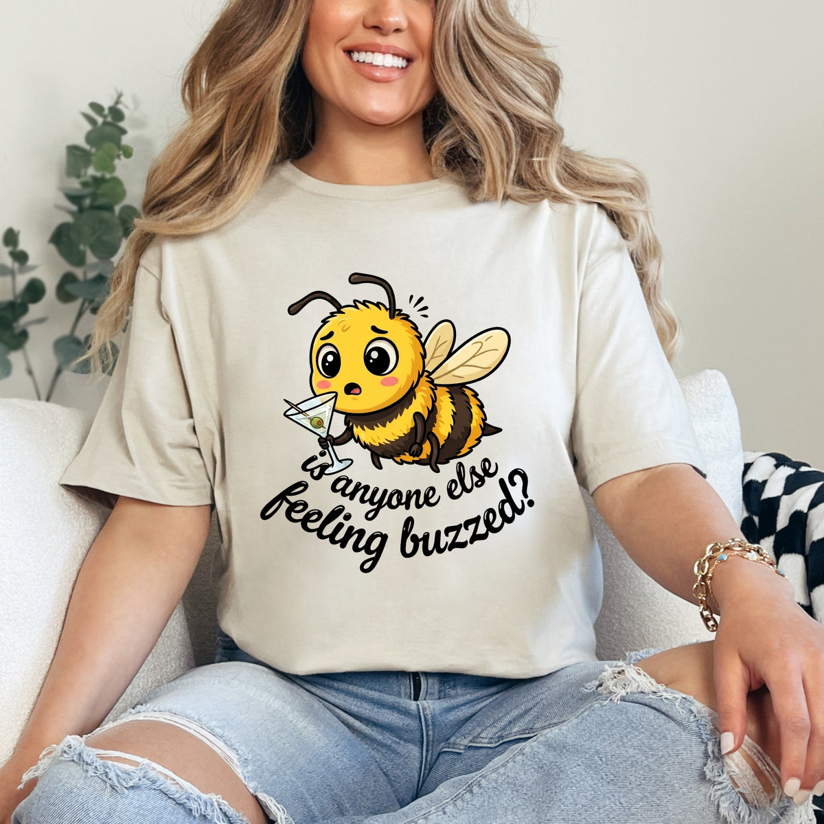 Feeling Buzzed Funny Martini Shirt | Cute Kawaii Bee Lover Gift | Soft Style T-shirt