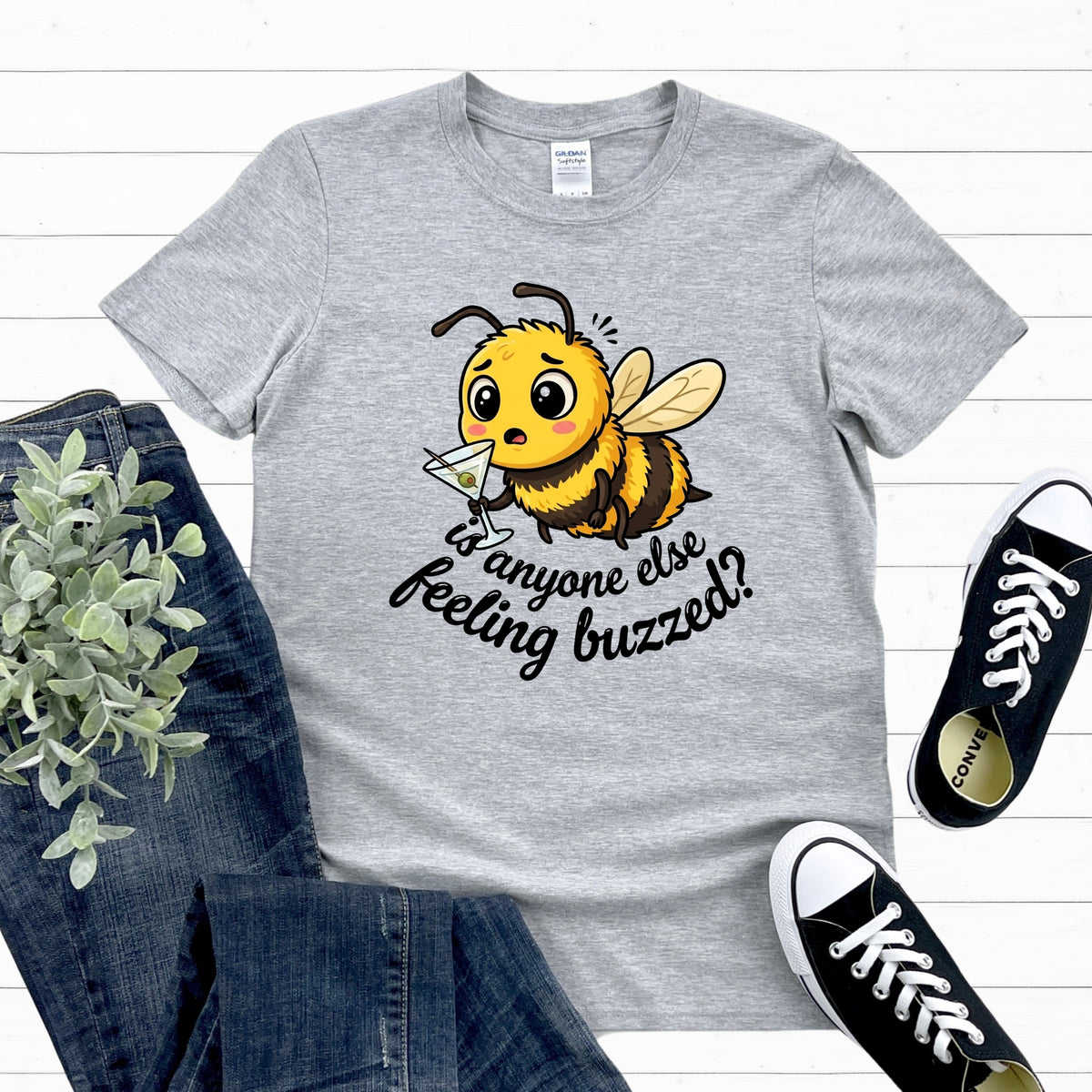 Feeling Buzzed Funny Martini Shirt | Cute Kawaii Bee Lover Gift | Soft Style T-shirt