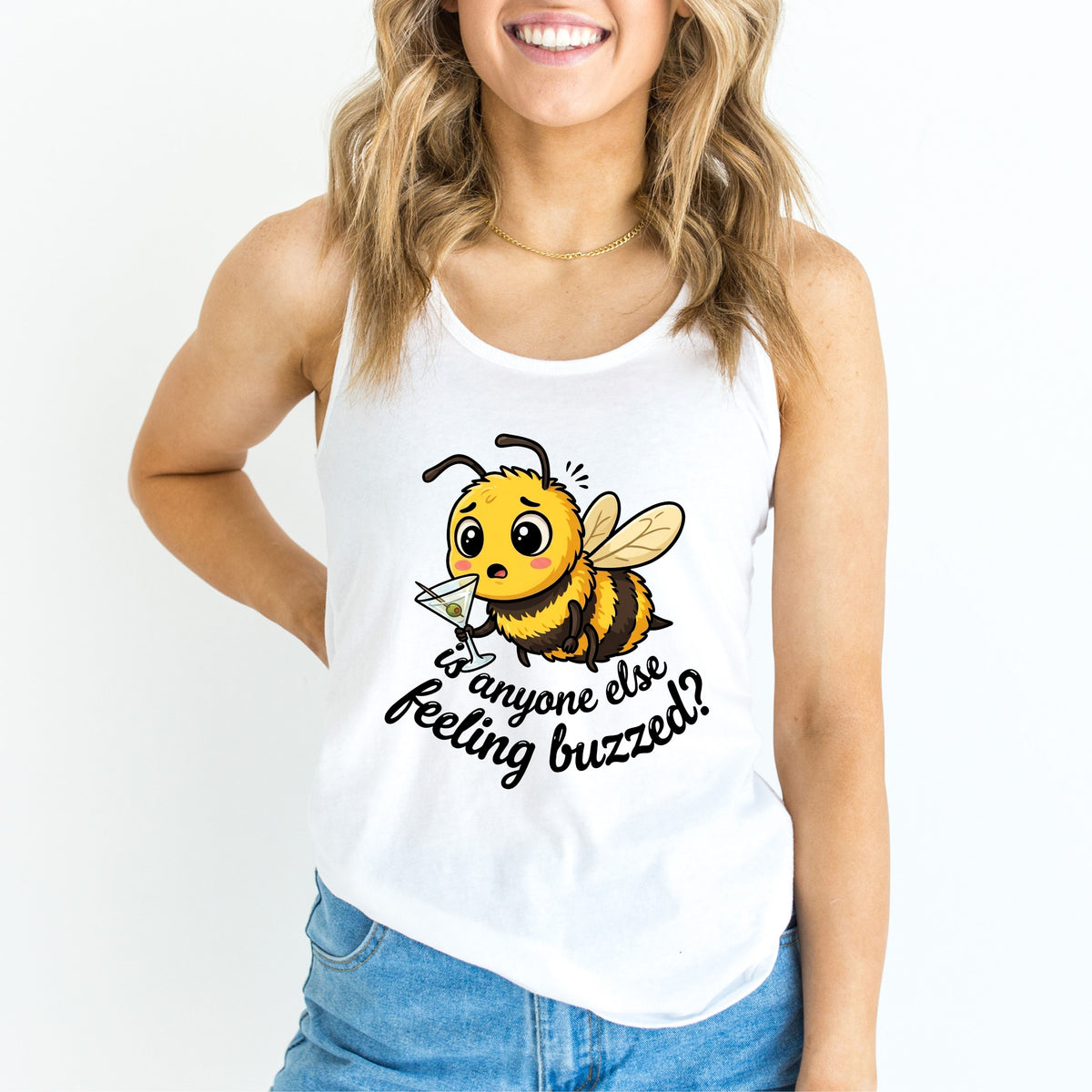 Feeling Buzzed Funny Martini Shirt | White Racerback Tank Top