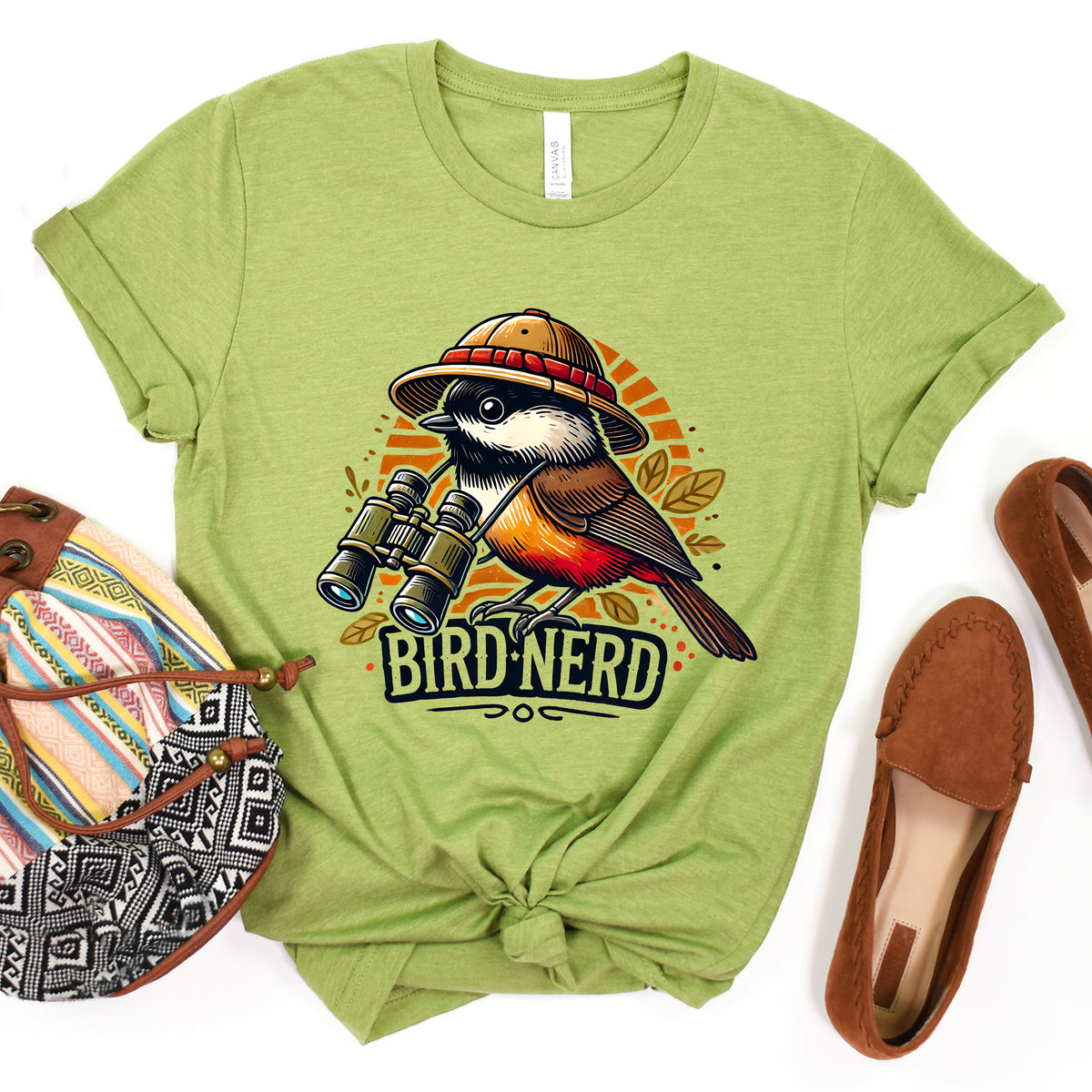 Funny Bird Nerd Robin Shirt | Heather Green Unisex Jersey T-shirt