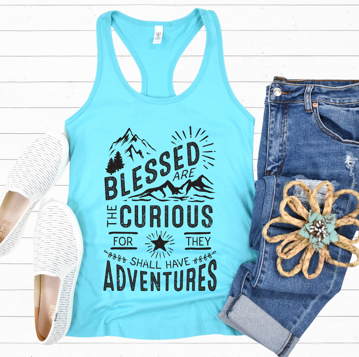 Blessed Curious LOTR Adventure Hiking Shirt | Tahiti Blue Racerback Tank Top