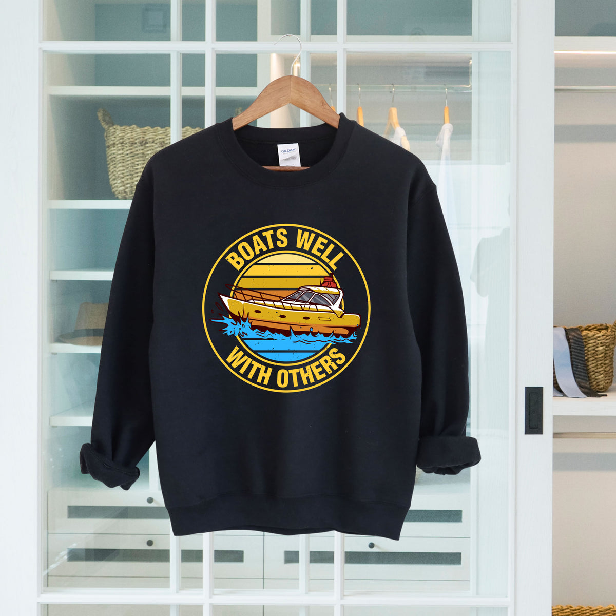 Boats Well With Others Funny Boating Shirt | Black Sweatshirt