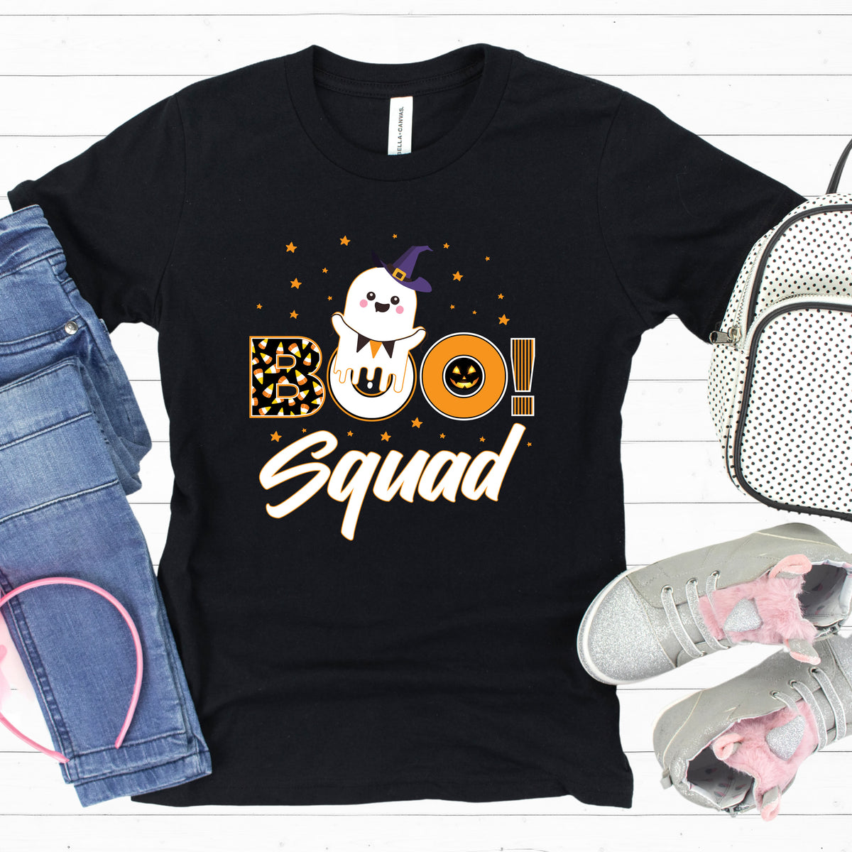 Boo Squad Halloween Ghost Sweatshirt | Black Youth T-shirt
