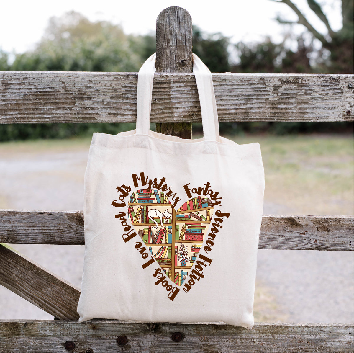 Book Lover Heart Cat Lady Tote Bag 