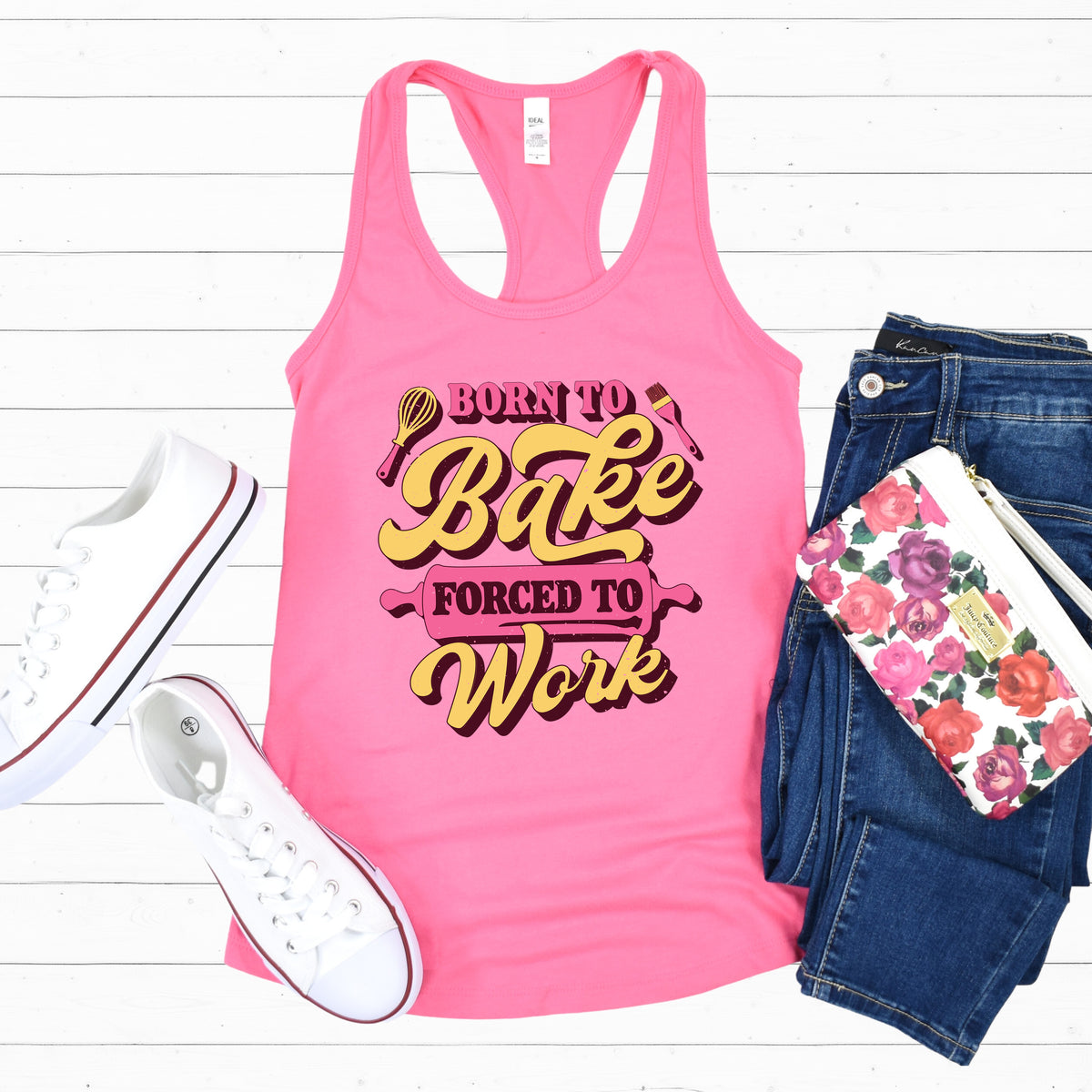 Born To Bake Funny Baking Shirt | Hot Pink Racerback Tank Top