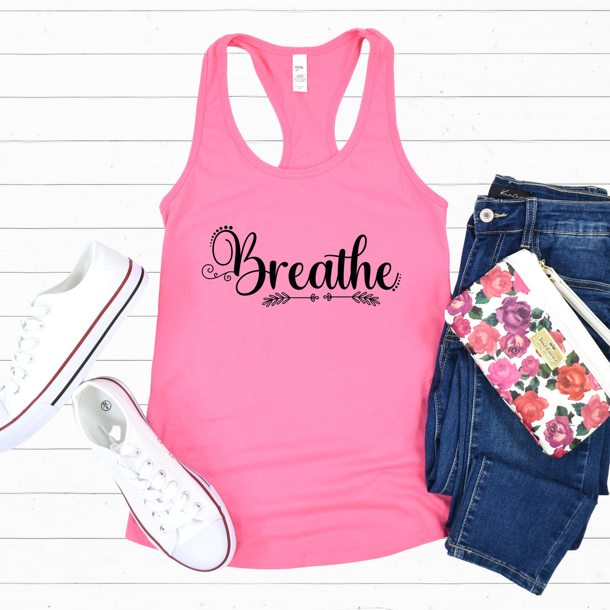Breathe Yoga Lover Meditation Shirt | Yoga Meditation Gift | Hot PInk Women's Racerback Tank Top
