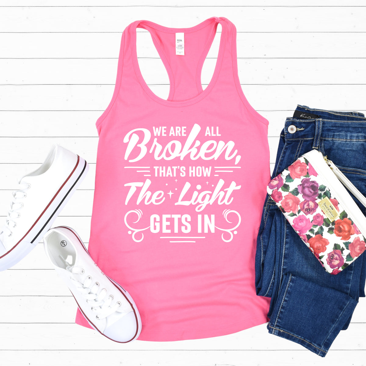 We Are All Broken Light Psychology Shirt | Hot Pink Racerback Tank Top