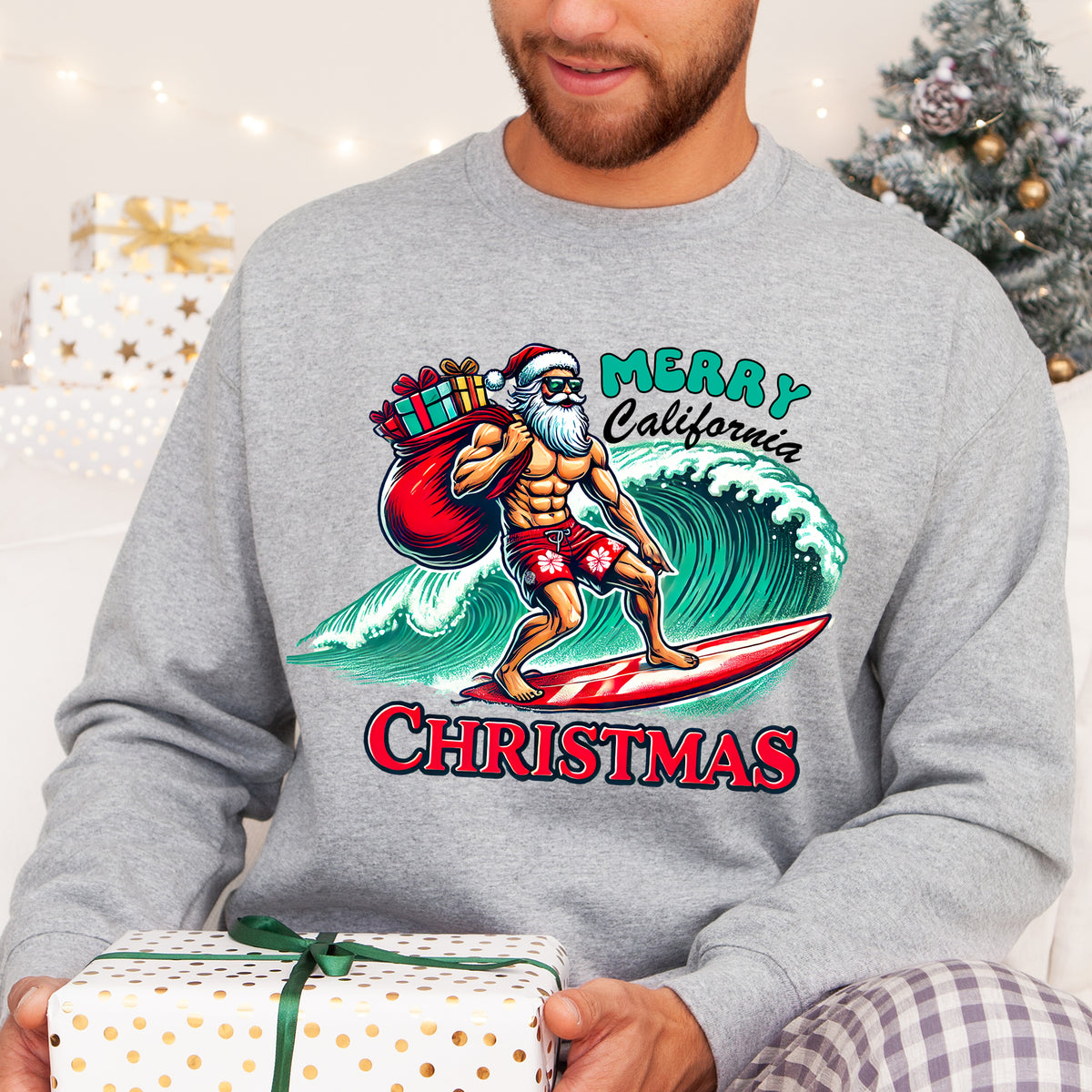 Funny California Christmas Sweatshirt | Sport Grey Crewneck Sweatshirt