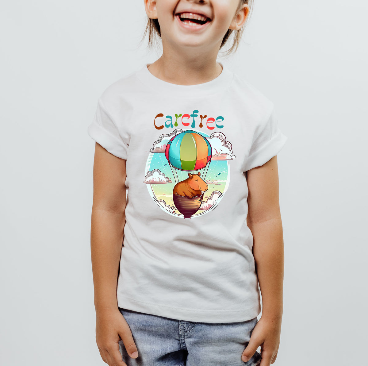 Hot Air Balloon Capybara Shirt | Capybara Lover Gift | Carefree Good Vibes Only Shirt | Youth Jersey T-shirt
