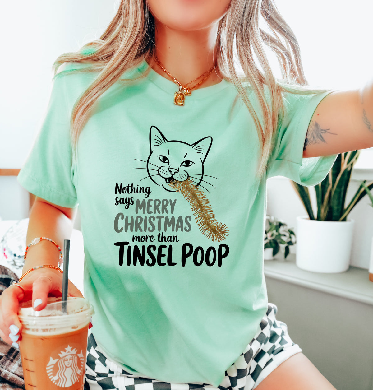 Merry Christmas Funny Cat Shirt | Heather Mint Unisex Jersey t-shirt