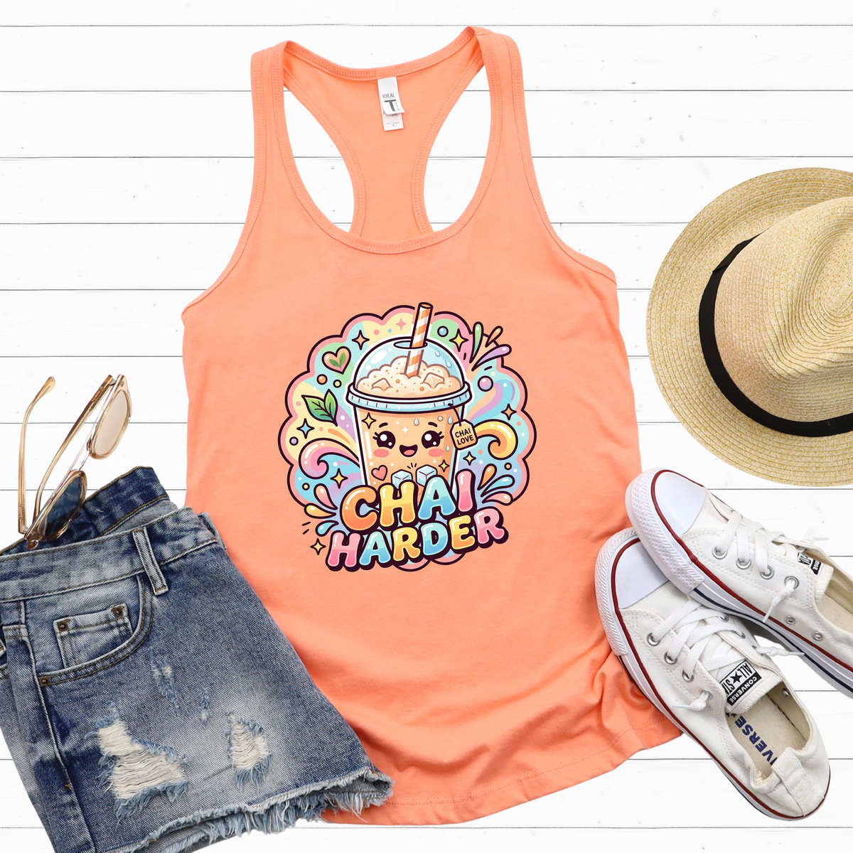 Chai Harder Racerback Tank Top | Light Orange Women's Racerback Tank Top