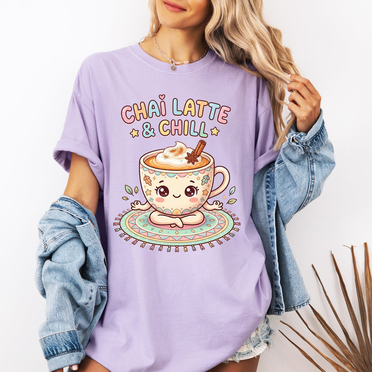 Chai Latte & Chill Kawaii Shirt, Chai Tea Yoga T-Shirt | Orchid Garment-Dyed T-shirt