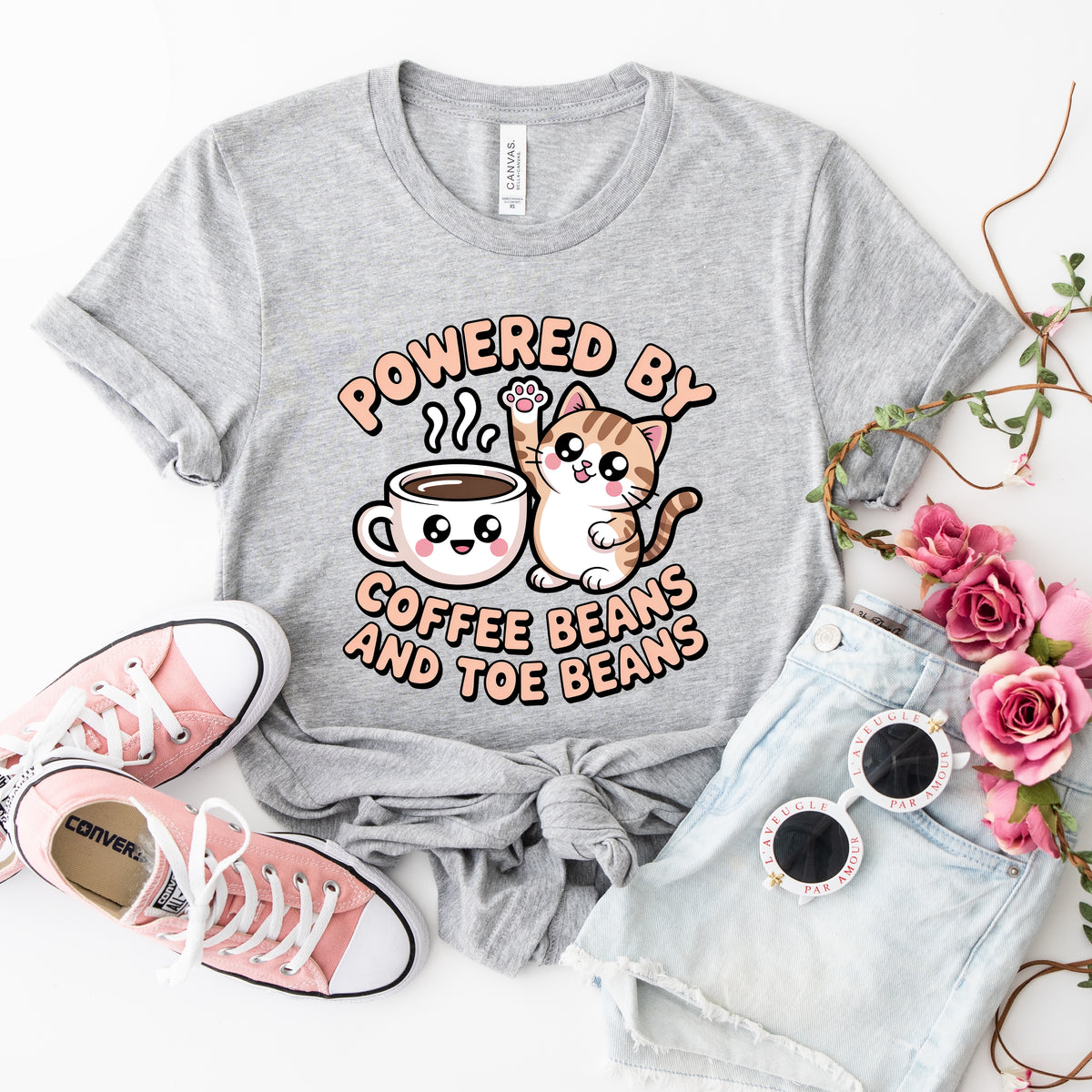 Powered by Coffee Beans and Toe Beans Shirt | Athletic Heather Jersey T-shirt