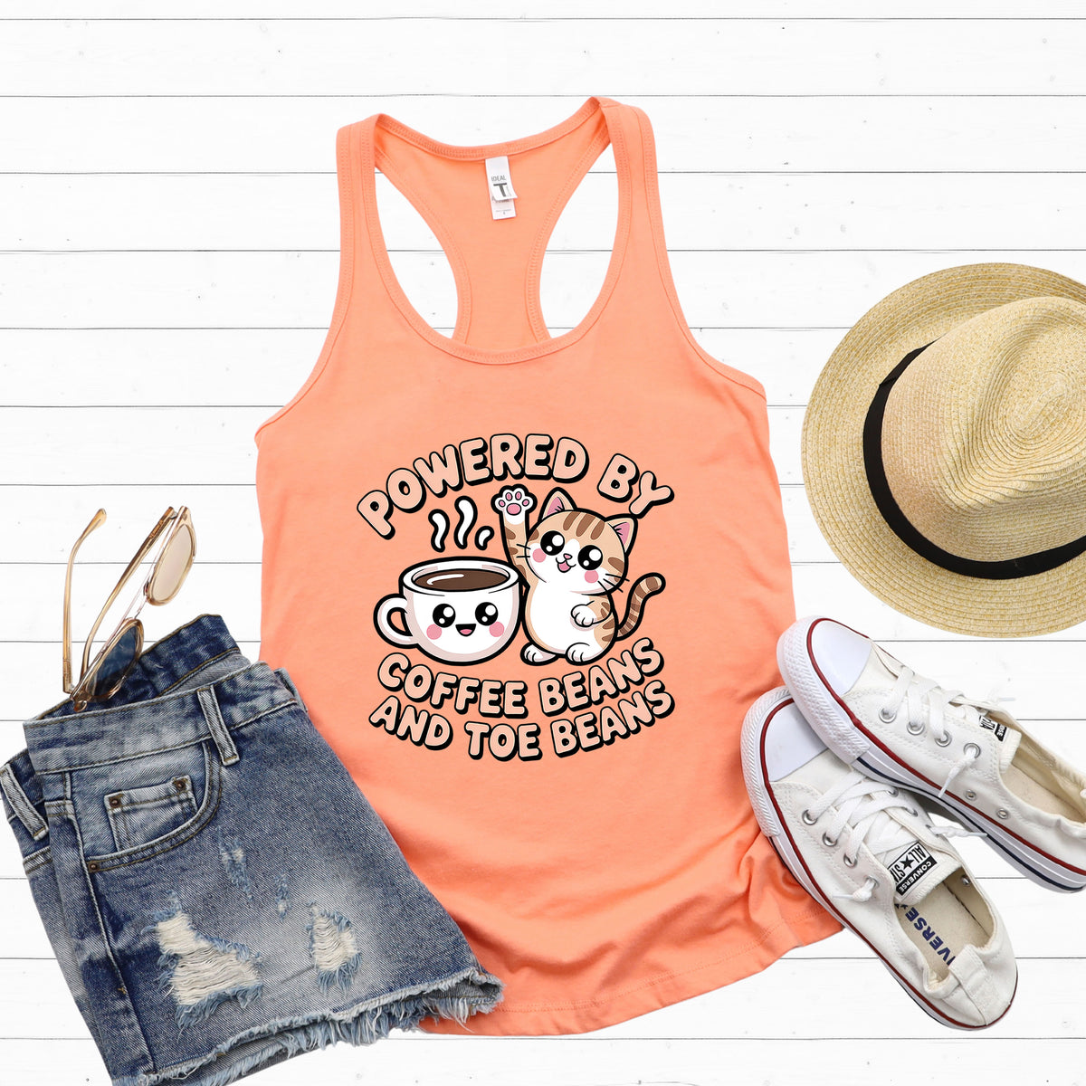 Powered by Coffee Beans and Toe Beans Shirt | Light Orange Racerback tank Top