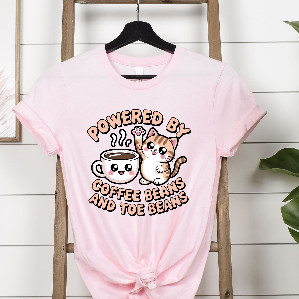 Powered by Coffee Beans and Toe Beans Shirt | Cute Kawaii Cat Tee | Coffee Lover Cat Shirt | Soft Jersey T-shirt
