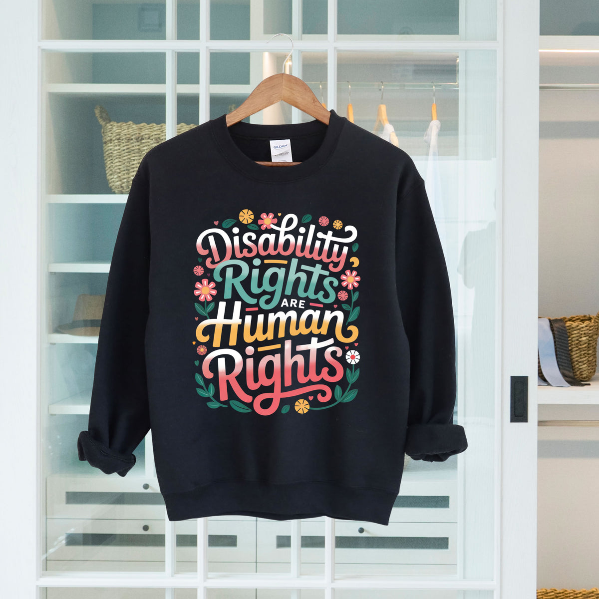 Disability Rights Are Human Rights Retro Crewneck Sweatshirt | Navy Blue Sweatshirt