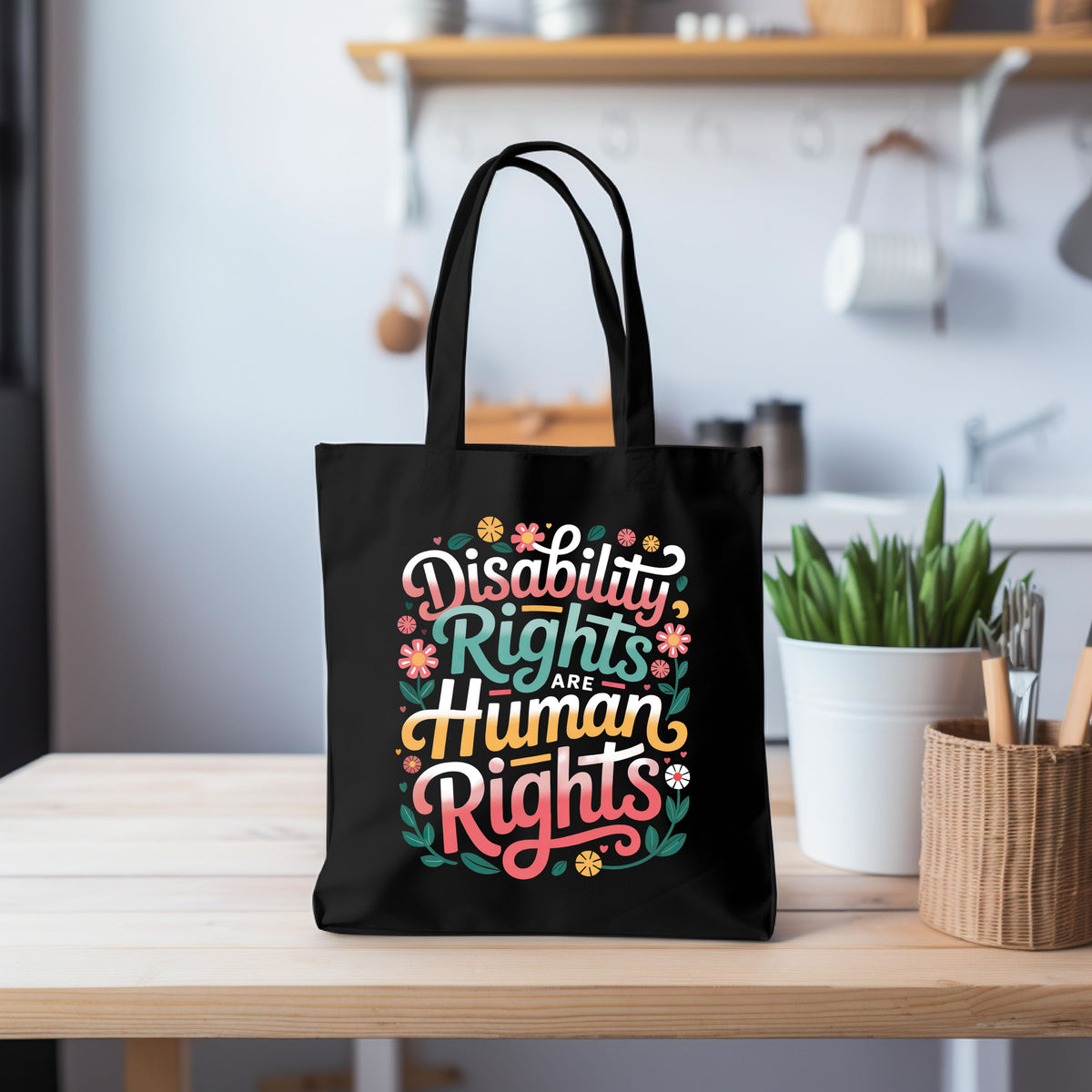 Disability Rights Human Rights Tote Bag | Disability Pride Inclusion Book Bag | Cotton Canvas Tote Bag