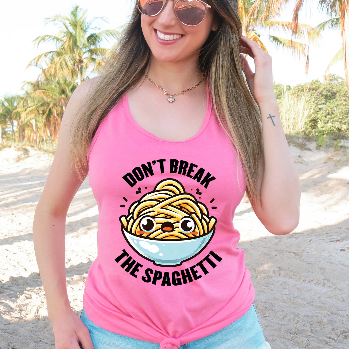 Don't Break Spaghetti Funny Italian shirt  | Hot Pink Women's Racerback Tank Top