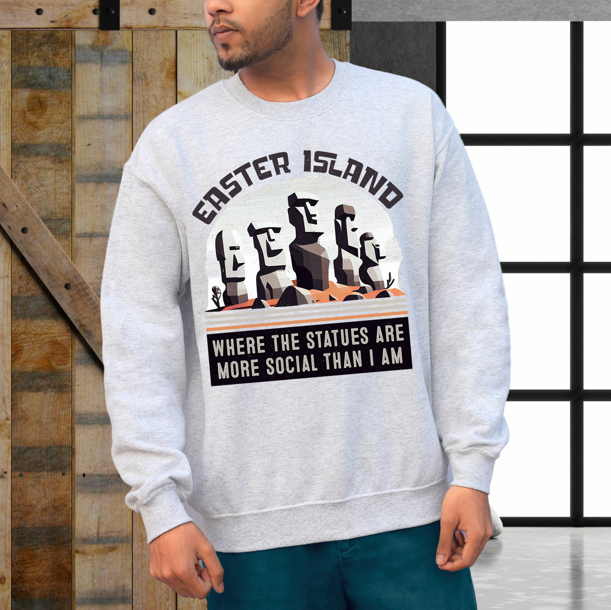 Easter Island Moai Head Introvert Shirt | Funny Antisocial Shirt | Quirky Gifts For Him | Unisex Crewneck Sweatshirt