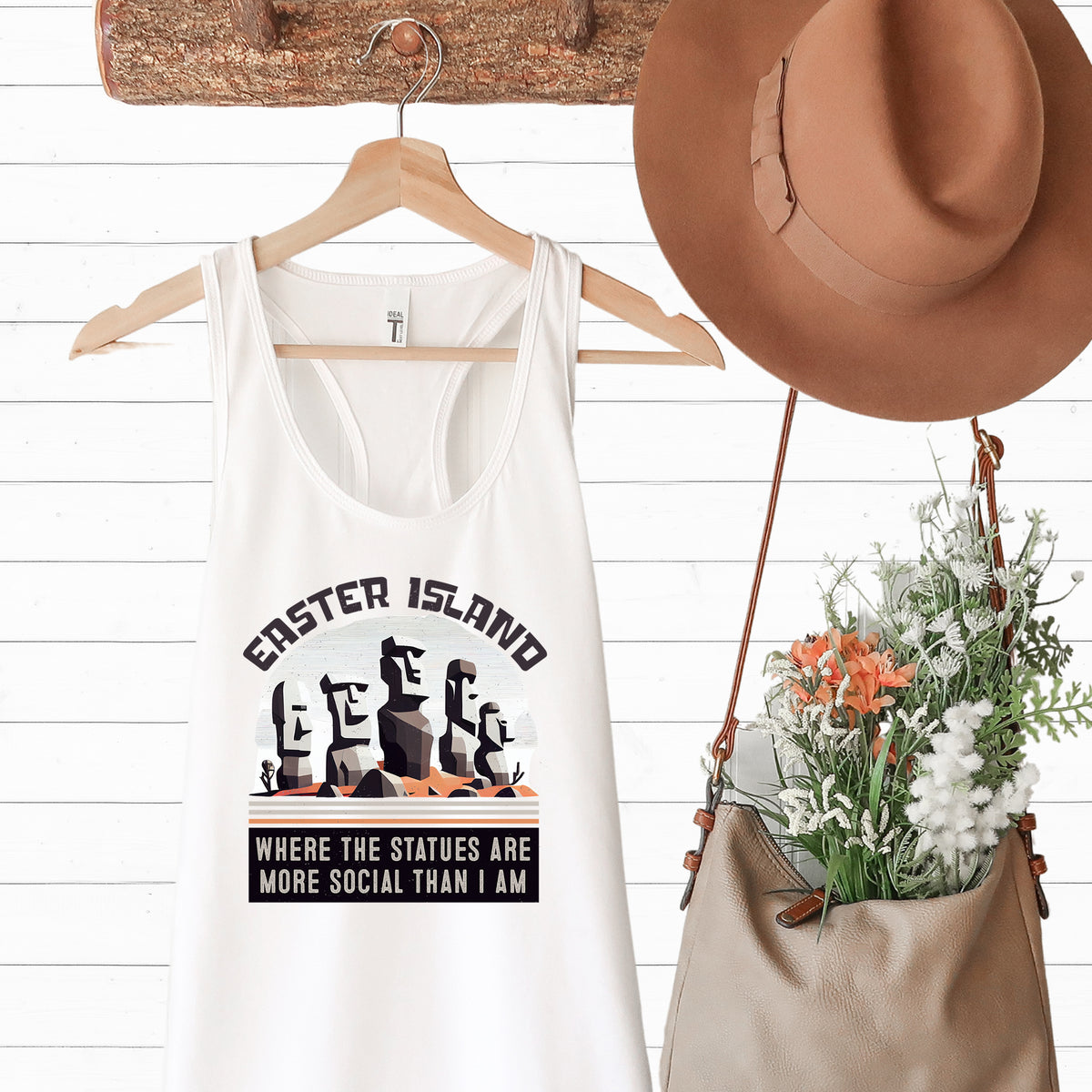 Easter Island Moai Head Introvert Shirt | Funny Antisocial Shirt | Quirky Gifts For Him | Women's Slim-fit Racerback Tank Top