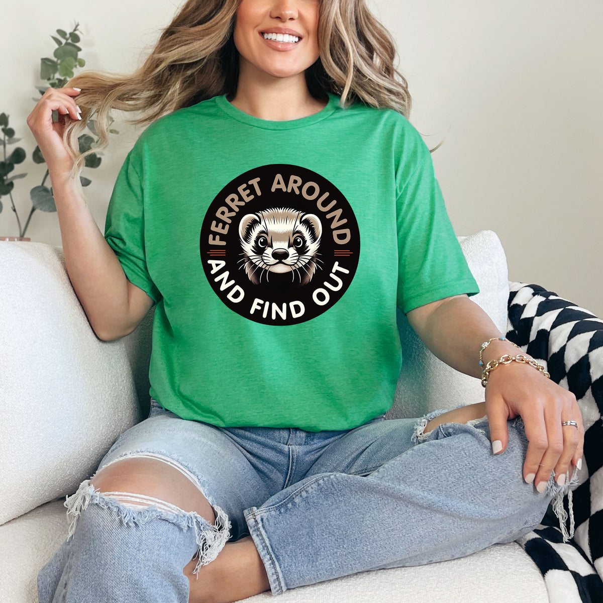 Ferret Around And Find Cute Ferret Shirt | Heather Irish Green Unisex Jersey T-shirt