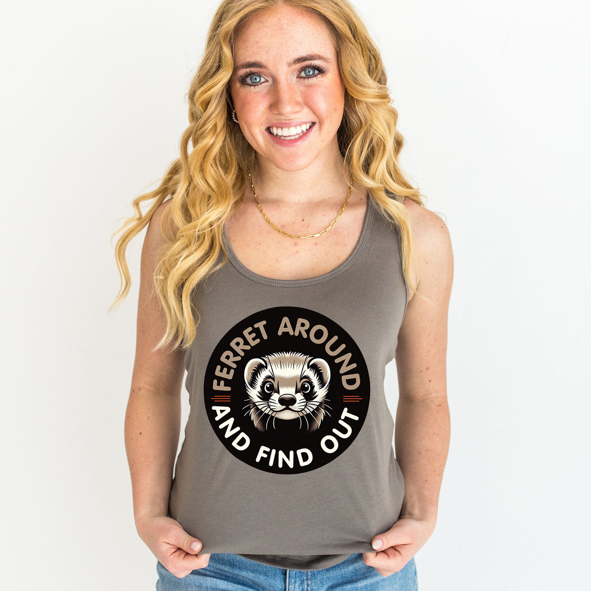 Ferret Around And Find Cute Ferret Shirt | Warm Grey Women's Racerback Tank Top