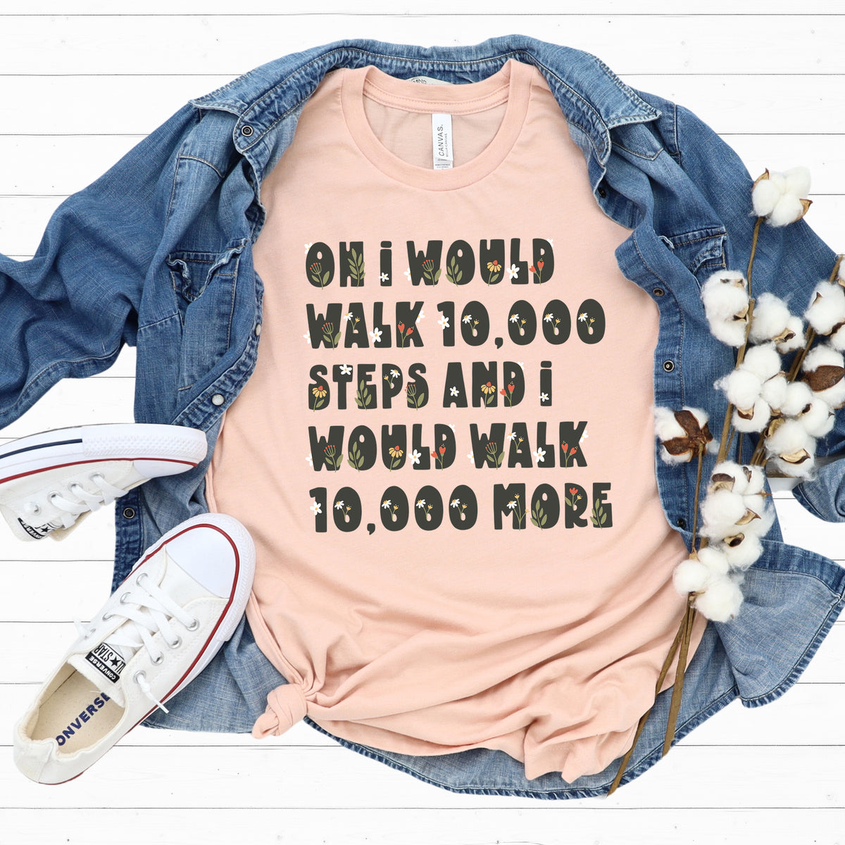 10,000 Steps Funny Fitness Tracker Shirt | Heather Peach T-shirt