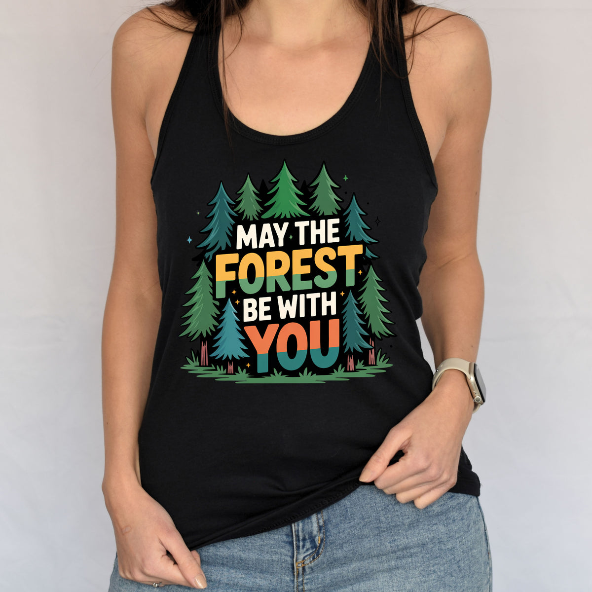 May The Forest Be With You Camping Shirt | Black Racerback Tank Top