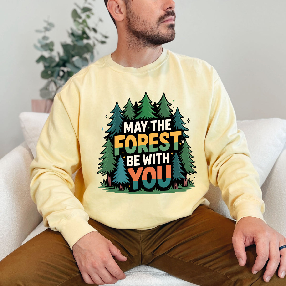 May The Forest Be With You Camping Shirt | Pine Tree Nature Gift | Garment Dyed Hiking Sweatshirt