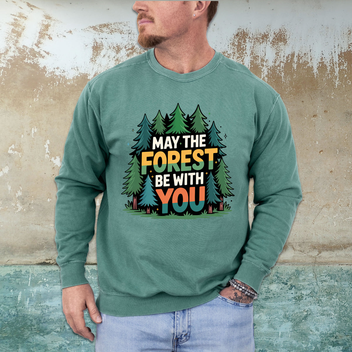 May The Forest Be With You Camping Shirt | Pine Tree Nature Gift | Garment Dyed Hiking Sweatshirt