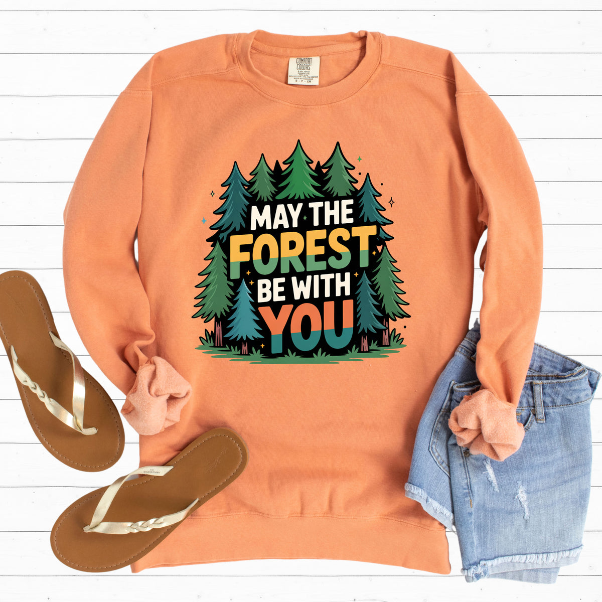 May The Forest Be With You Camping Shirt | Pine Tree Nature Gift | Garment Dyed Hiking Sweatshirt