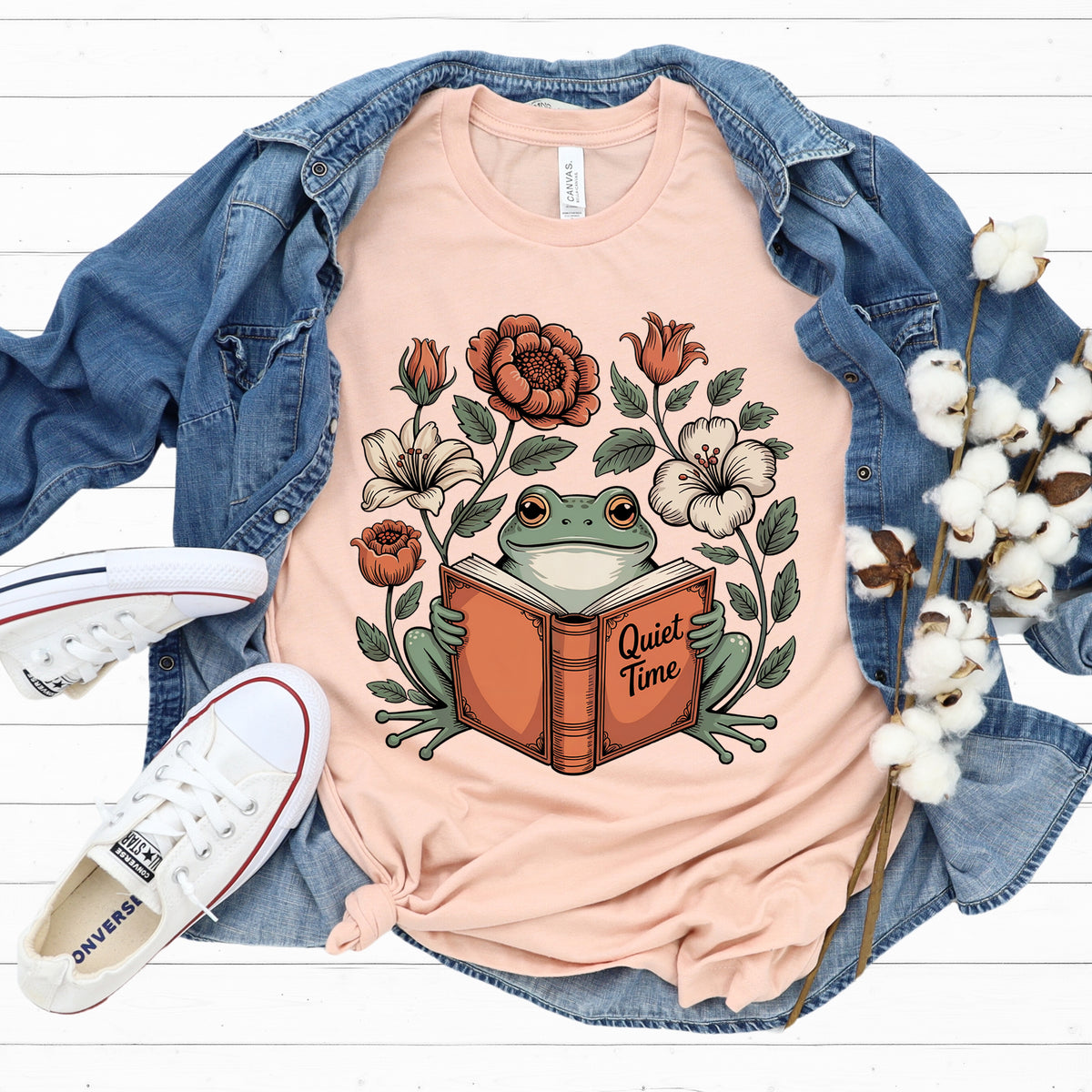 Cute Frog Bookish Shirt  | Heather Peach Unisex Jersey T-shirt