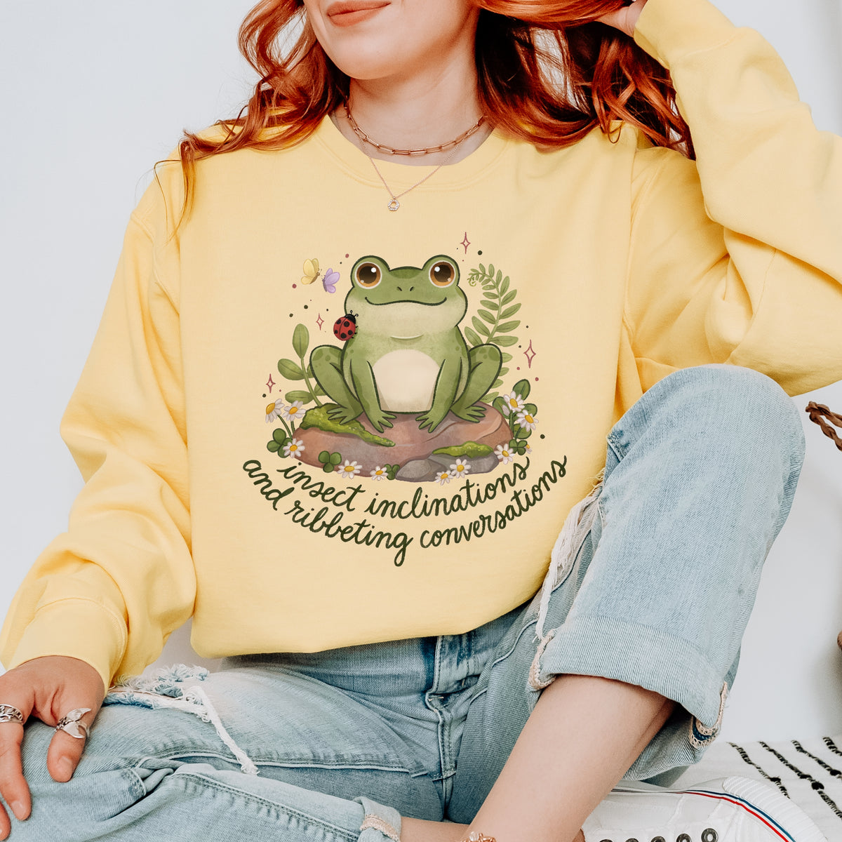 Ribbeting Conversations Funny Frog Shirt | Butter Garment Dyed Sweatshirt