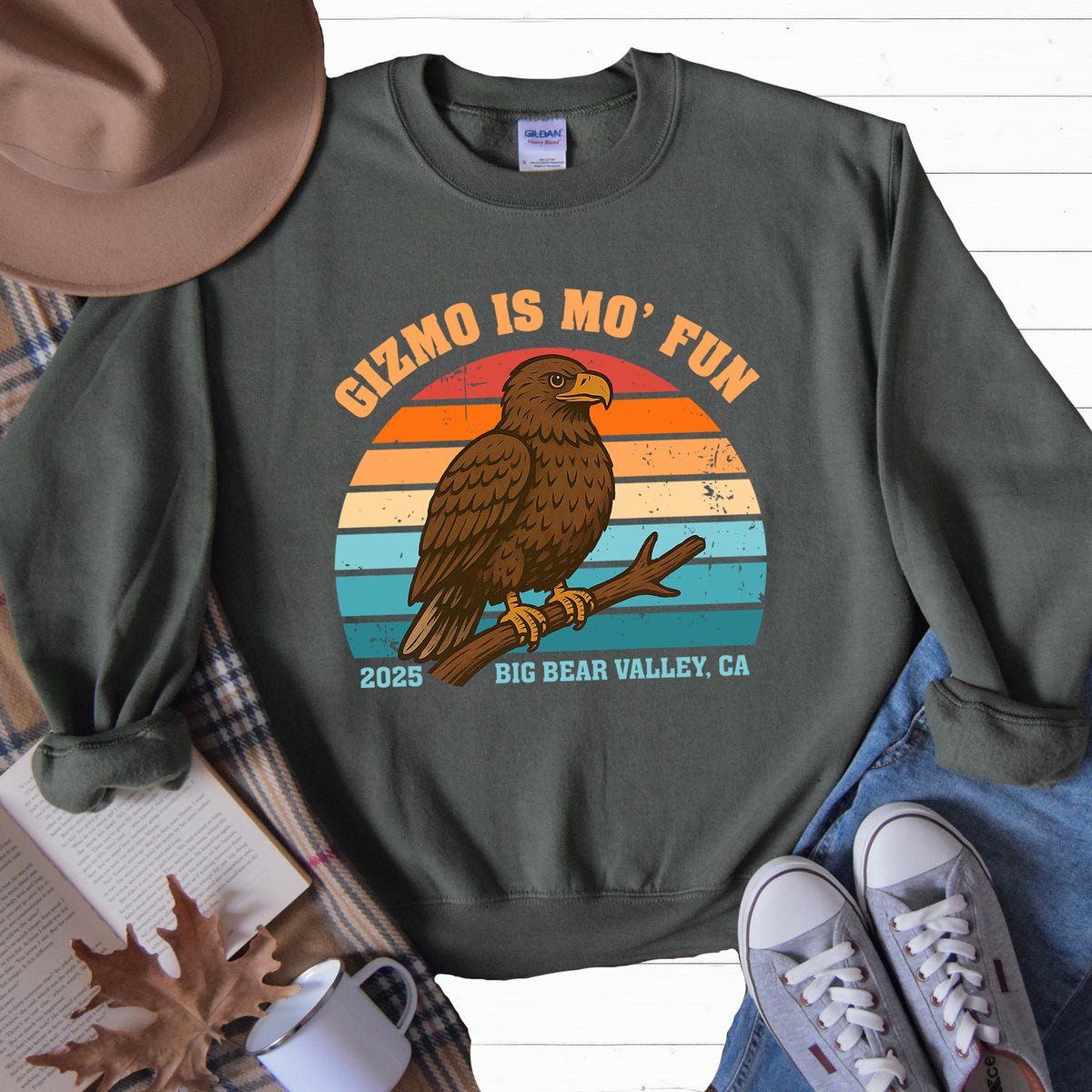 Gizmo Is Mo' Fun Big Bear Bald Eagle Shirt | Bird Lover Shirt | Nature Lover Gift | Big Bear California Shirt | Unisex Crewneck Sweatshirt