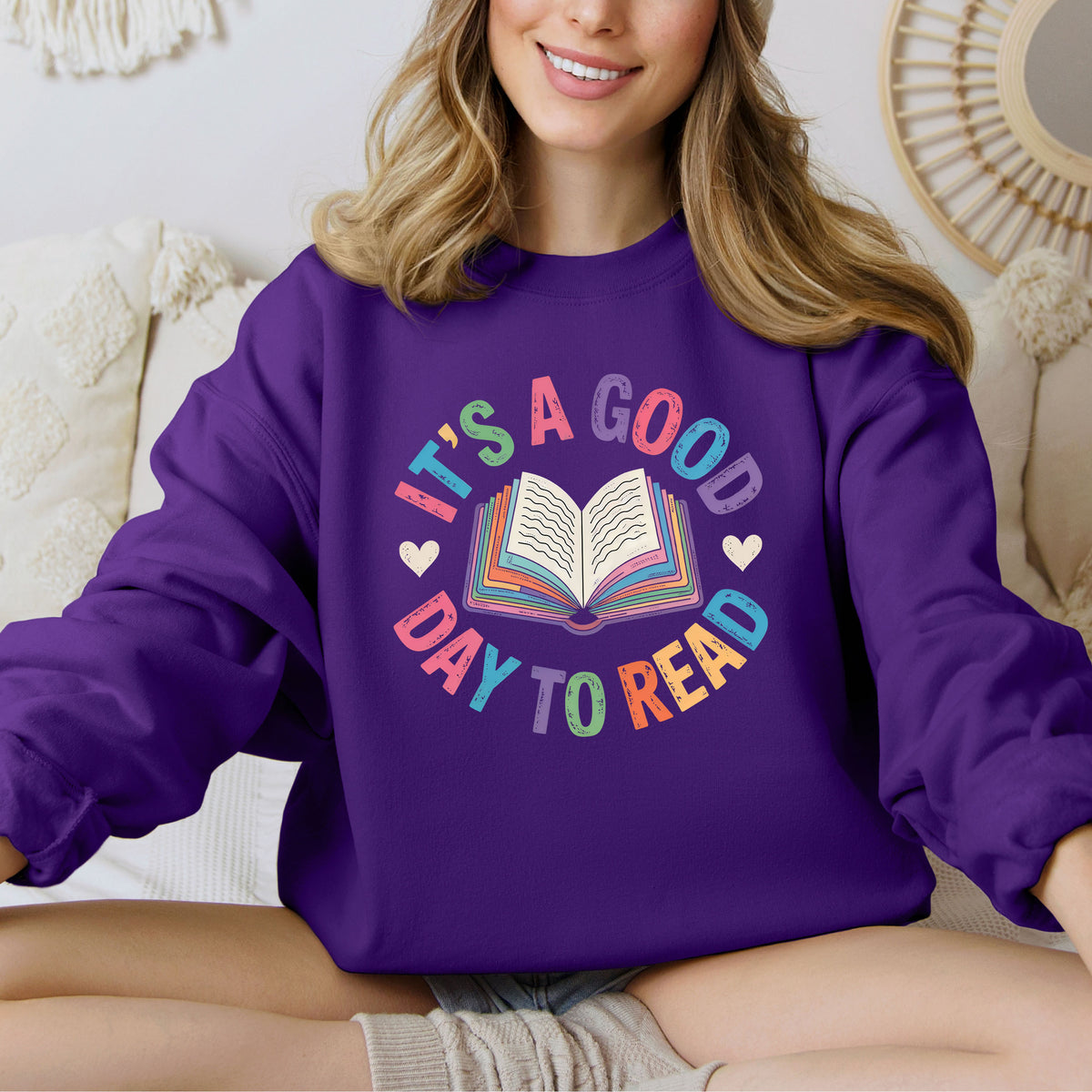 It's a Good Day to Read Cute Bookish Shirt | Purple Crewneck Sweatshirt